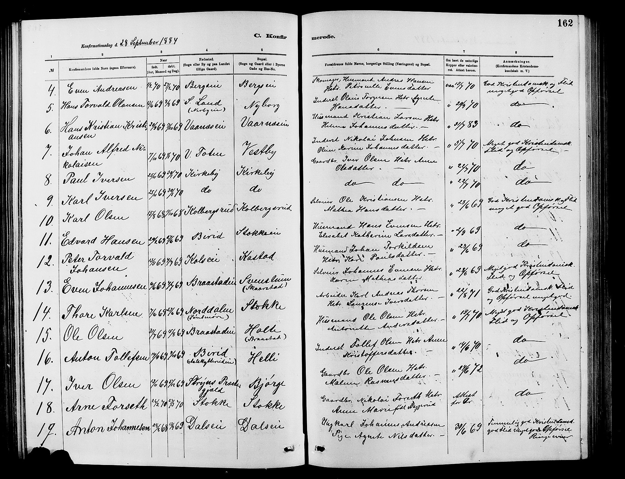 Vardal prestekontor, SAH/PREST-100/H/Ha/Hab/L0007: Parish register (copy) no. 7 /1, 1881-1895, p. 162