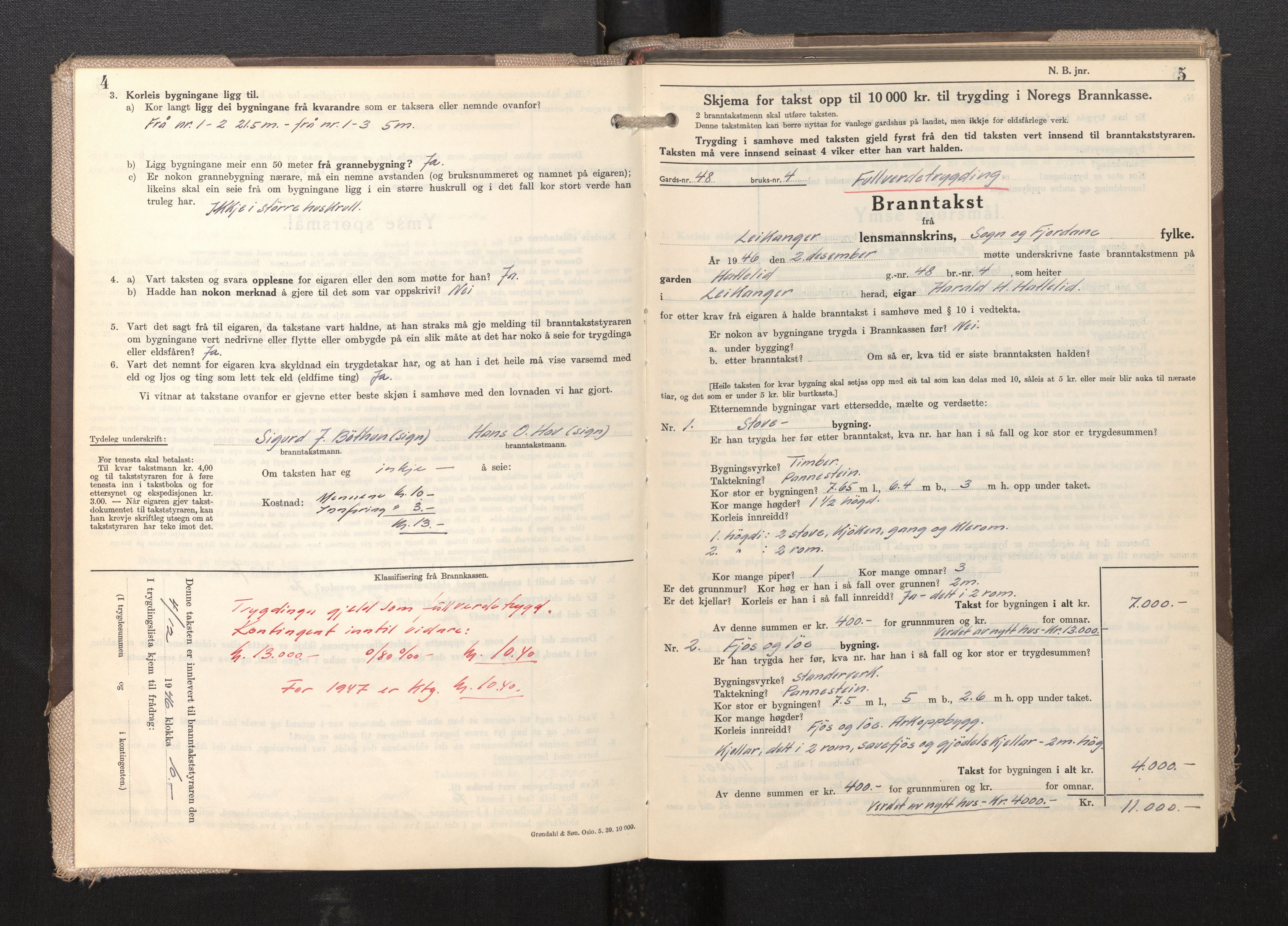 Lensmannen i Leikanger, AV/SAB-A-29201/0012/L0009: Branntakstprotokoll, skjematakst, 1946-1952, p. 4-5