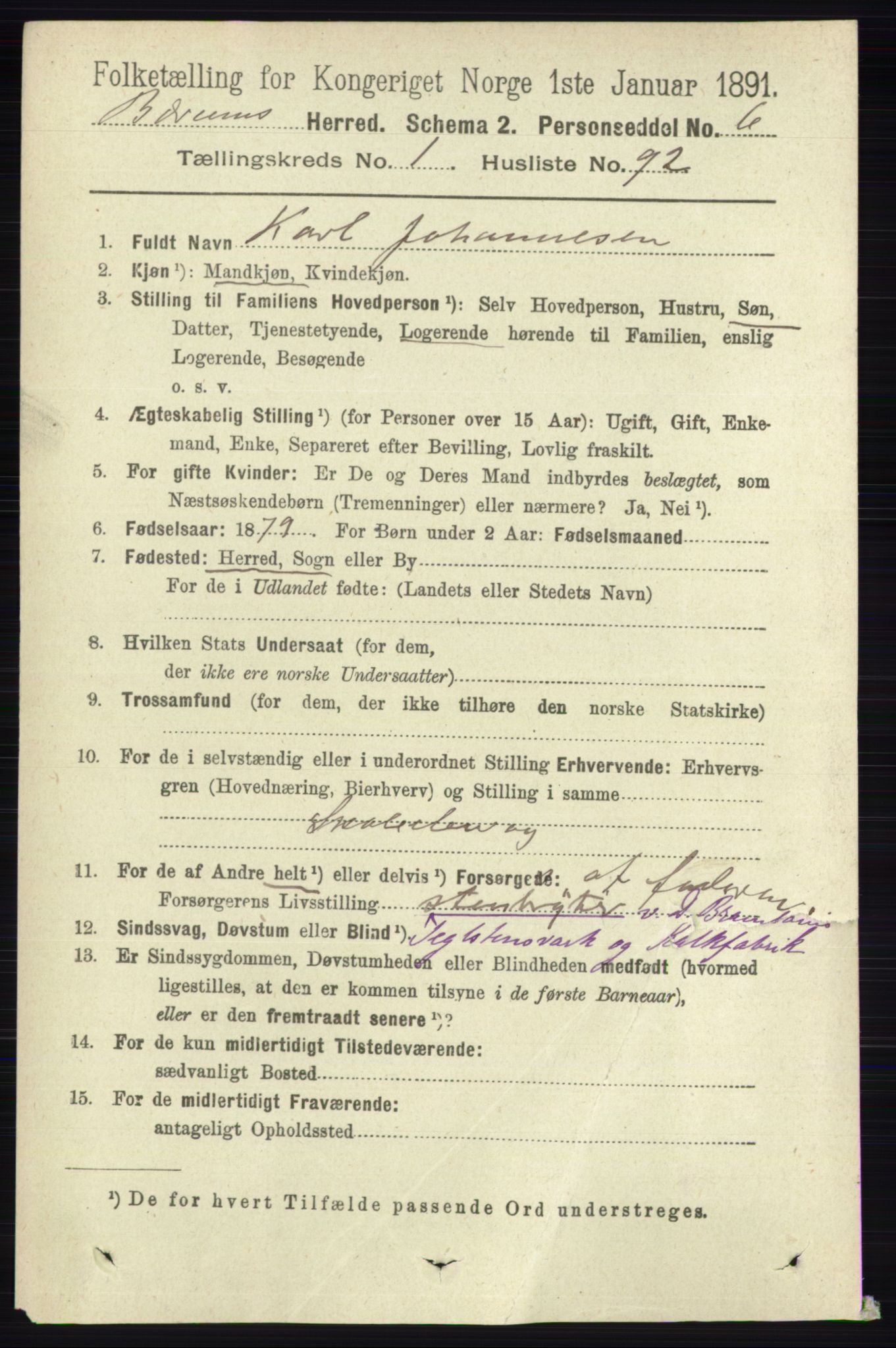 RA, 1891 census for 0219 Bærum, 1891, p. 938