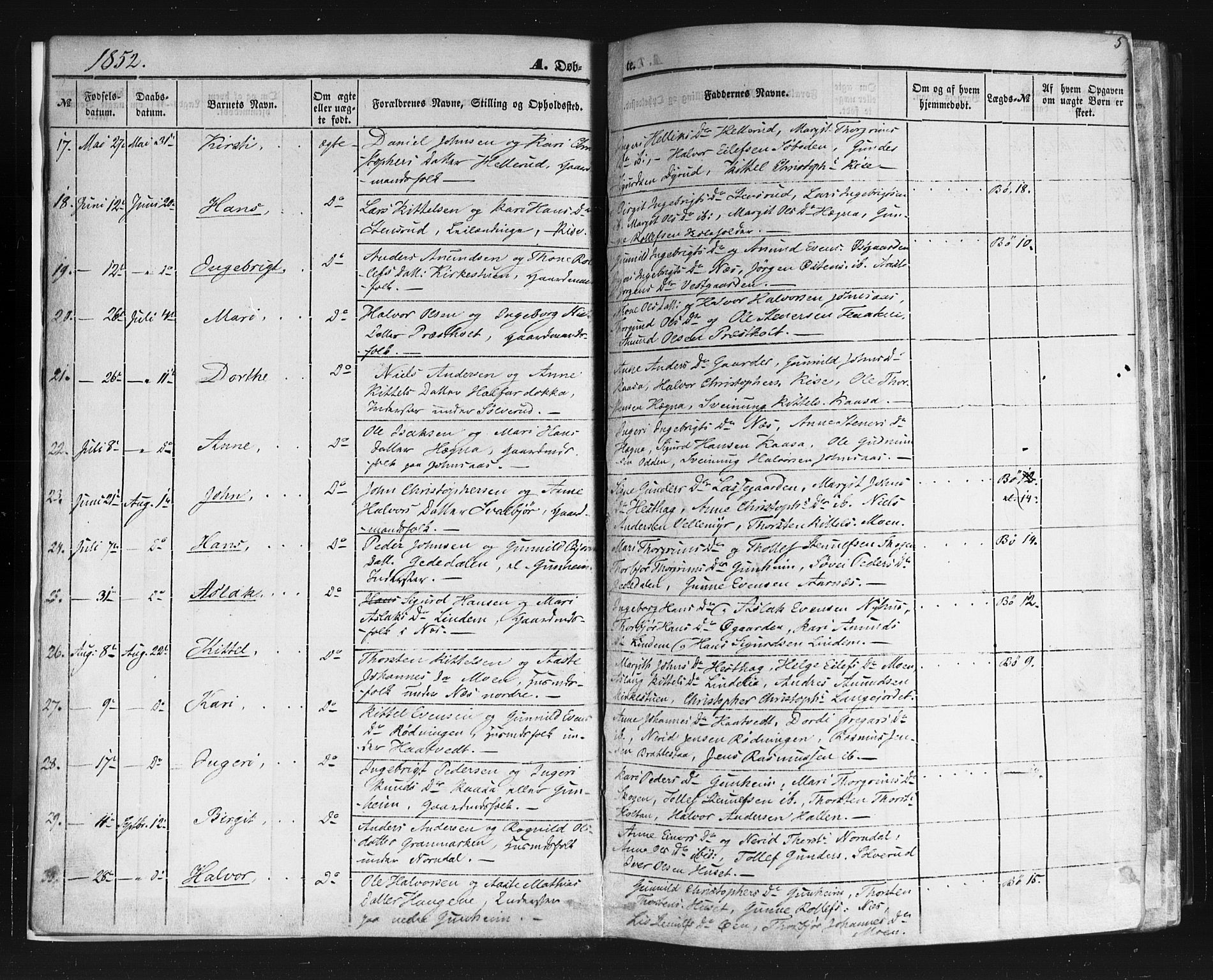 Sauherad kirkebøker, SAKO/A-298/F/Fb/L0001: Parish register (official) no. II 1, 1851-1877, p. 5