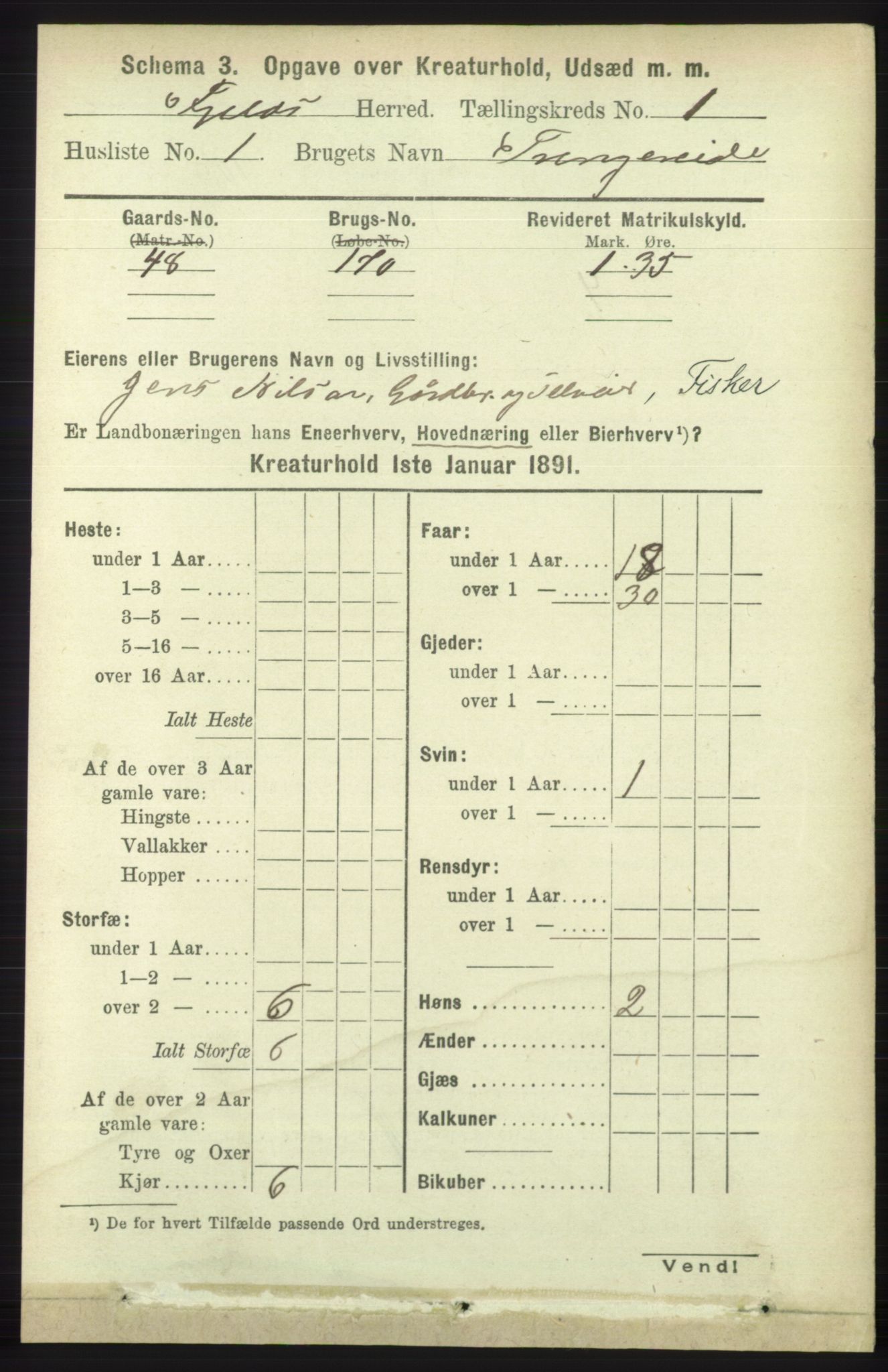 RA, 1891 census for 1246 Fjell, 1891, p. 3841