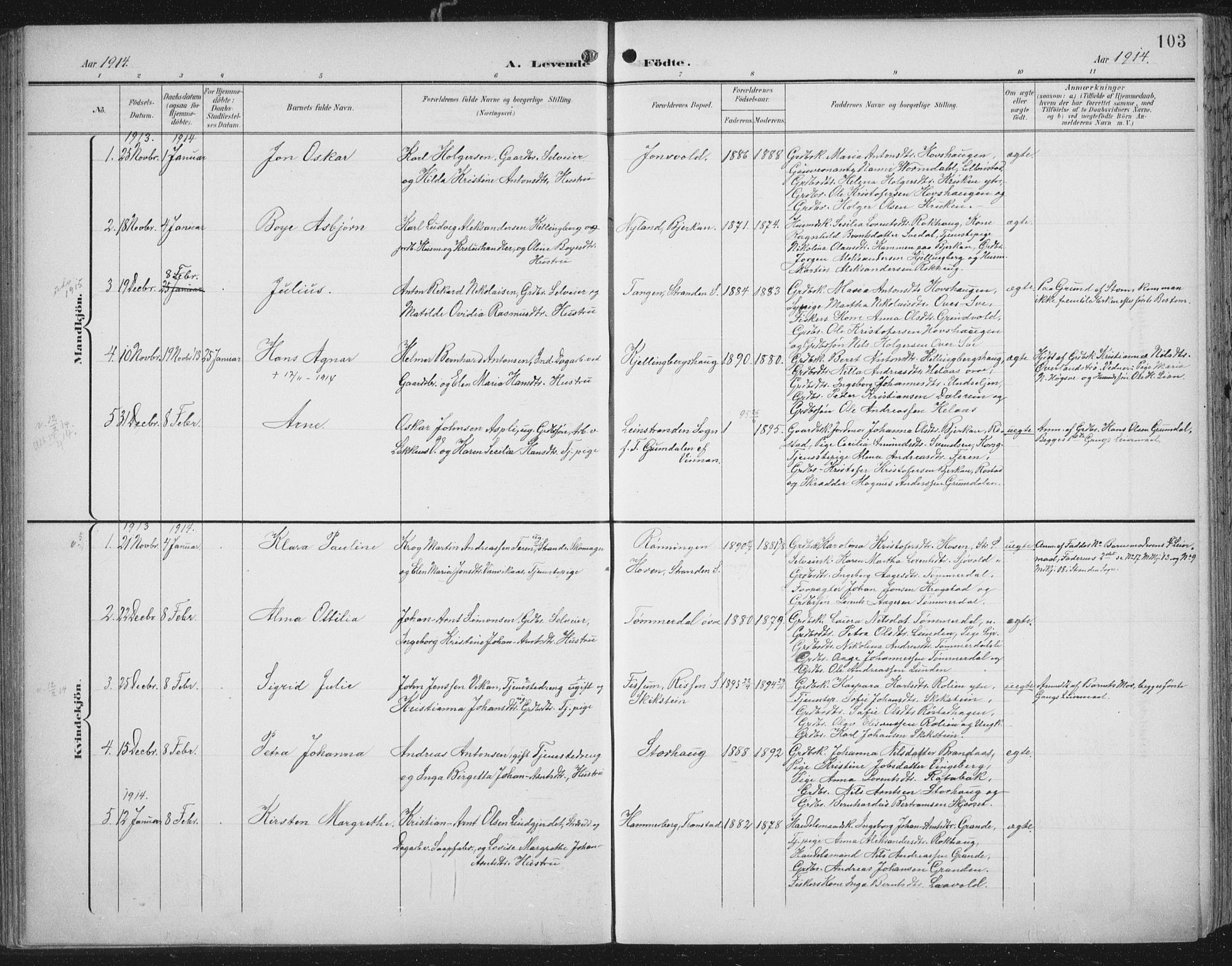 Ministerialprotokoller, klokkerbøker og fødselsregistre - Nord-Trøndelag, SAT/A-1458/701/L0011: Parish register (official) no. 701A11, 1899-1915, p. 103