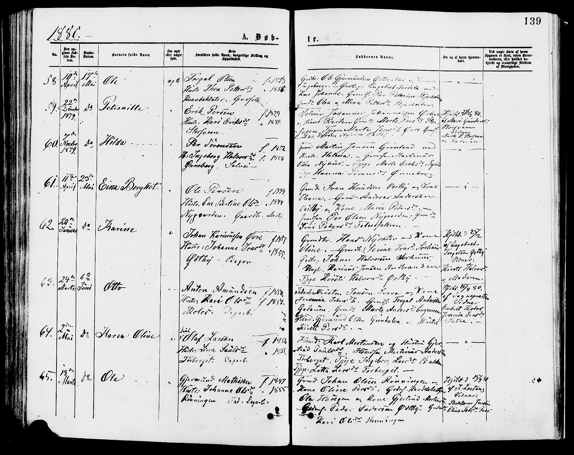 Trysil prestekontor, AV/SAH-PREST-046/H/Ha/Haa/L0007: Parish register (official) no. 7, 1874-1880, p. 139