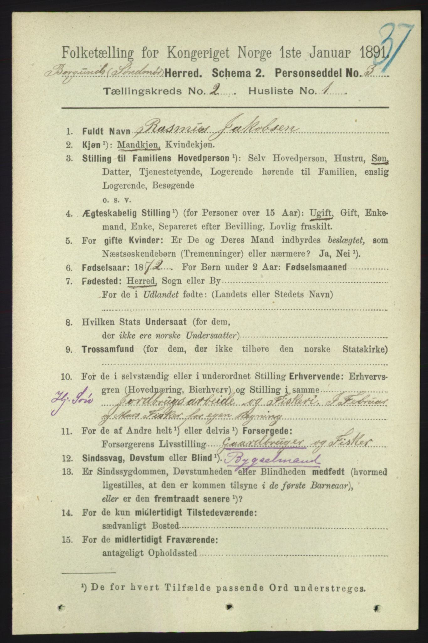 RA, 1891 census for 1531 Borgund, 1891, p. 453