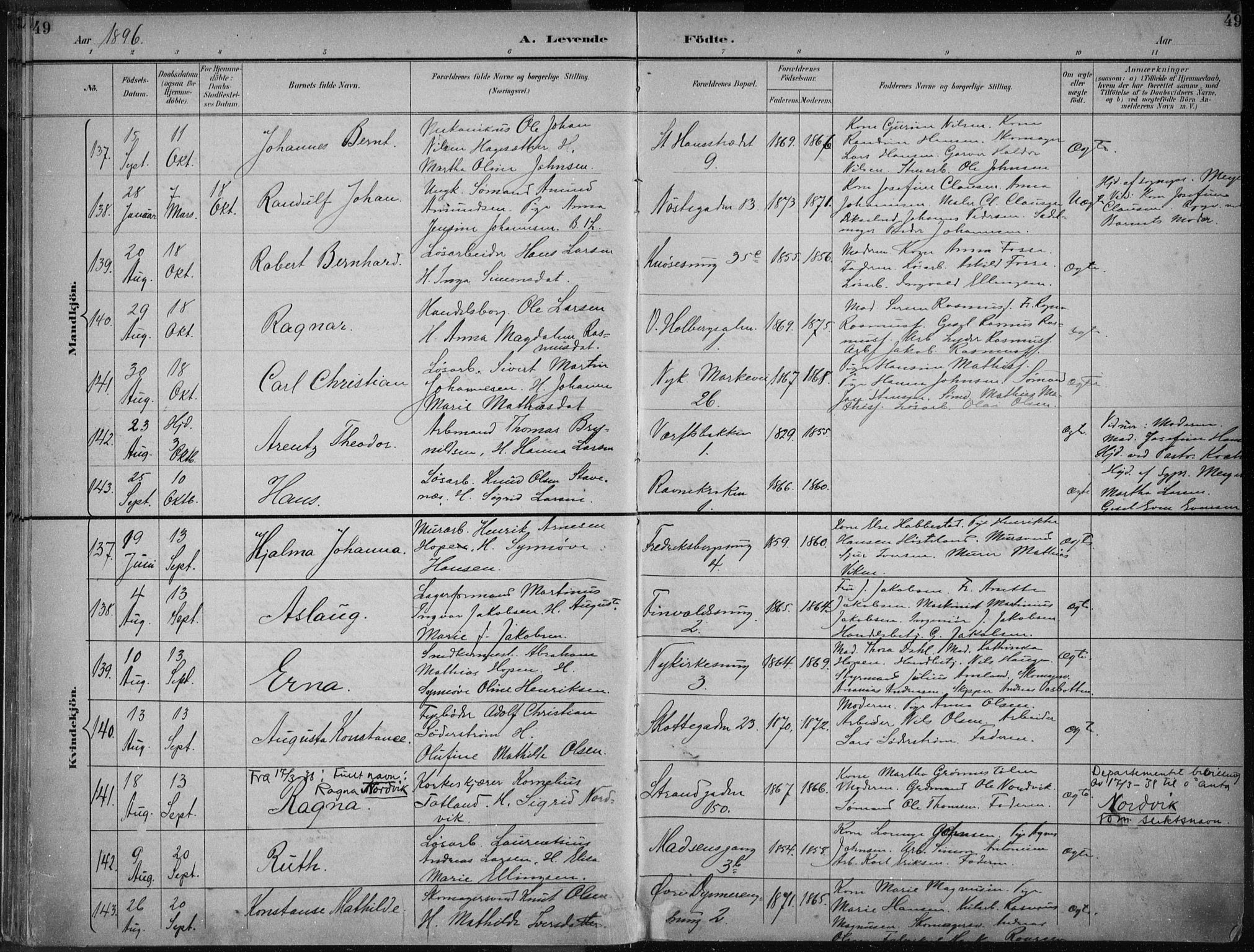 Nykirken Sokneprestembete, AV/SAB-A-77101/H/Haa/L0018: Parish register (official) no. B 6, 1895-1903, p. 49