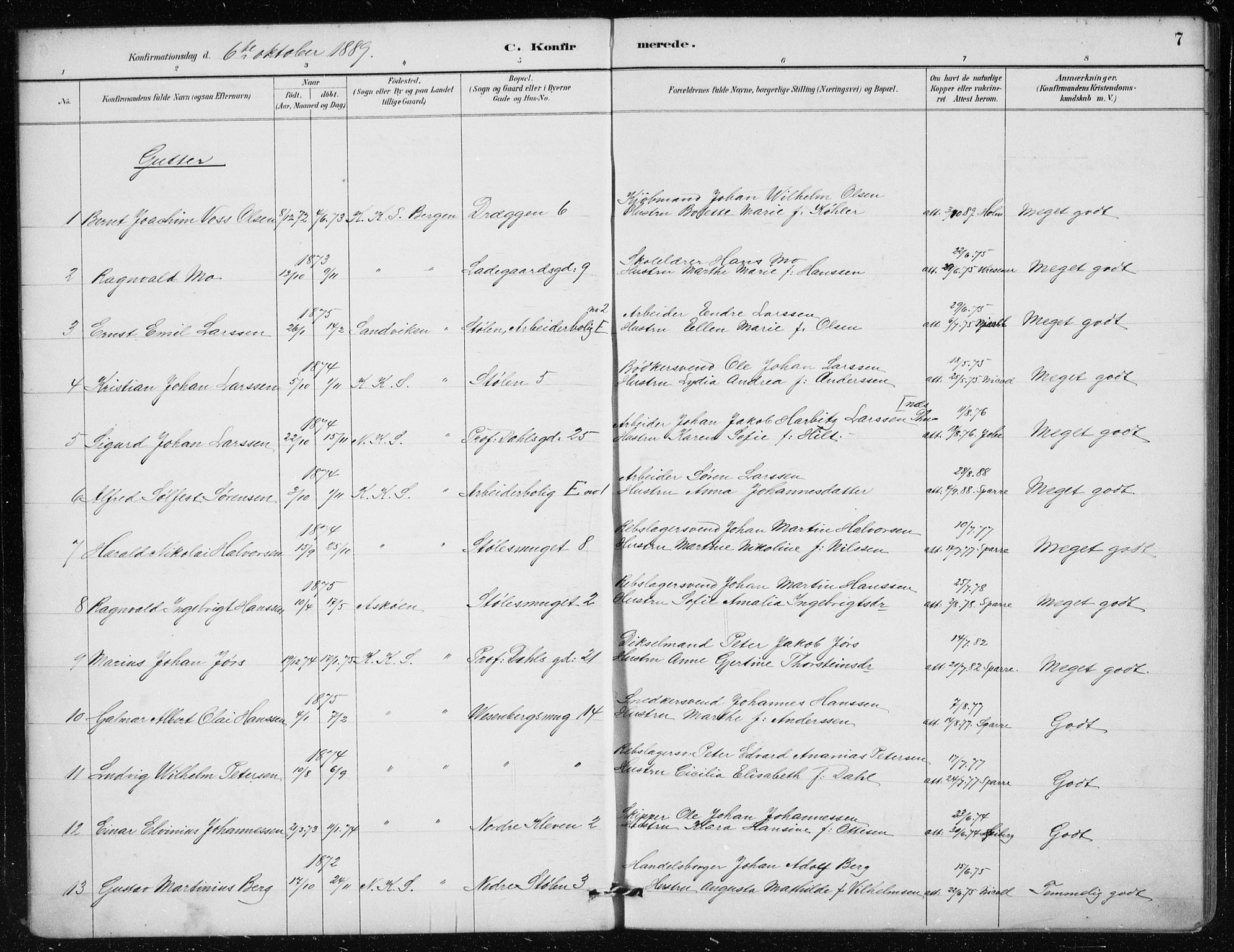 Mariakirken Sokneprestembete, AV/SAB-A-76901/H/Haa/L0013: Parish register (official) no. C 1, 1889-1900, p. 7