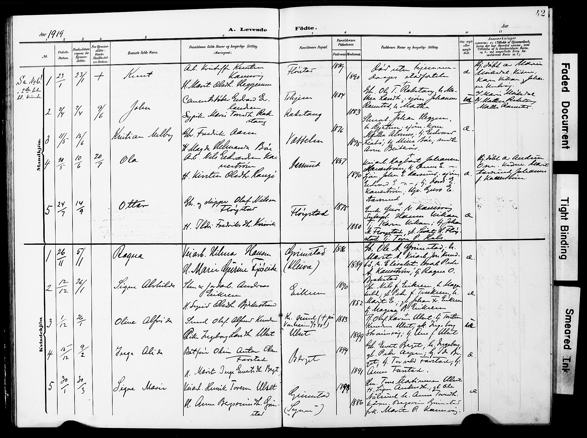 Ministerialprotokoller, klokkerbøker og fødselsregistre - Møre og Romsdal, AV/SAT-A-1454/587/L1001: Parish register (copy) no. 587C01, 1906-1927, p. 42