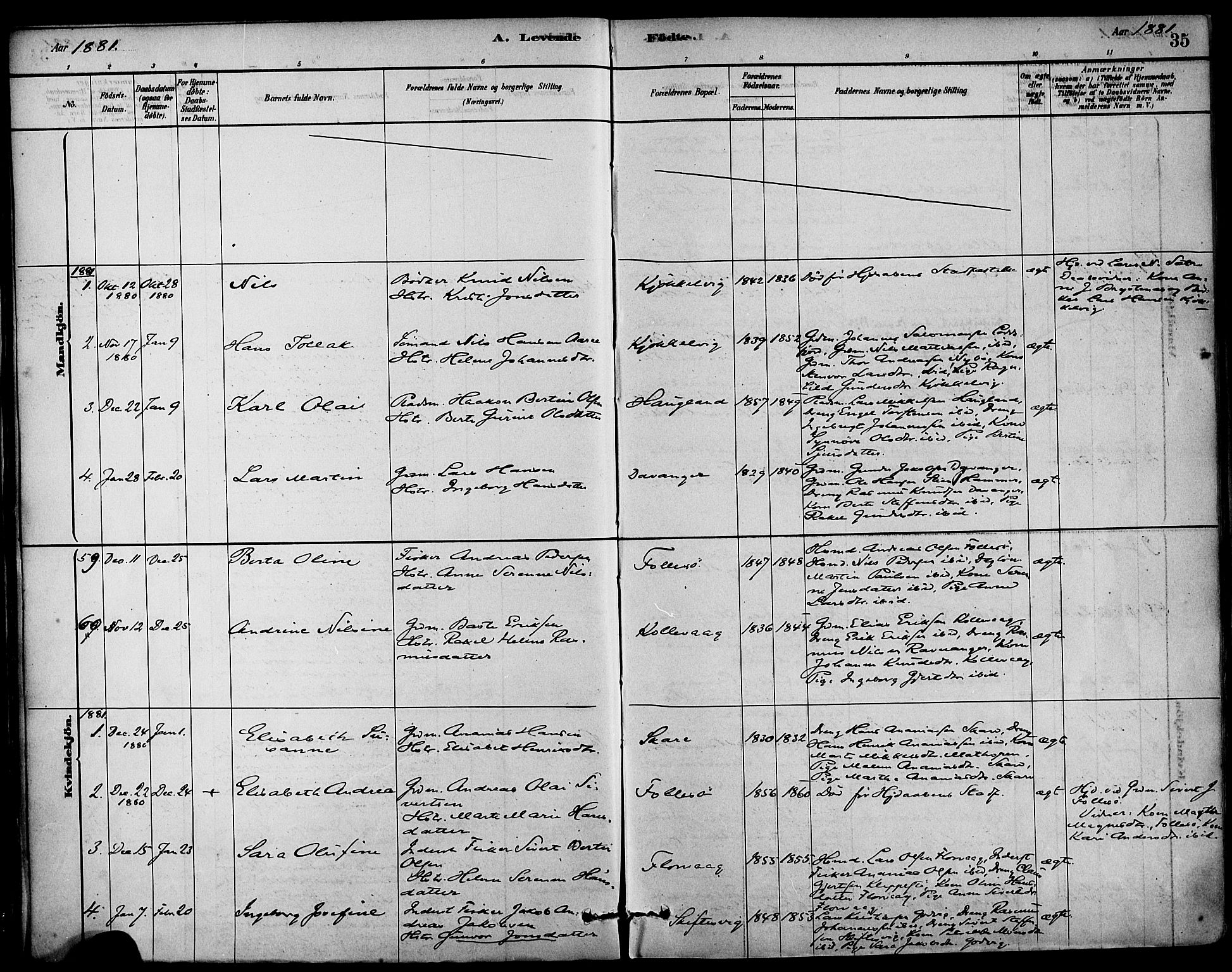 Askøy Sokneprestembete, AV/SAB-A-74101/H/Ha/Haa/Haab/L0001: Parish register (official) no. B 1, 1878-1889, p. 35