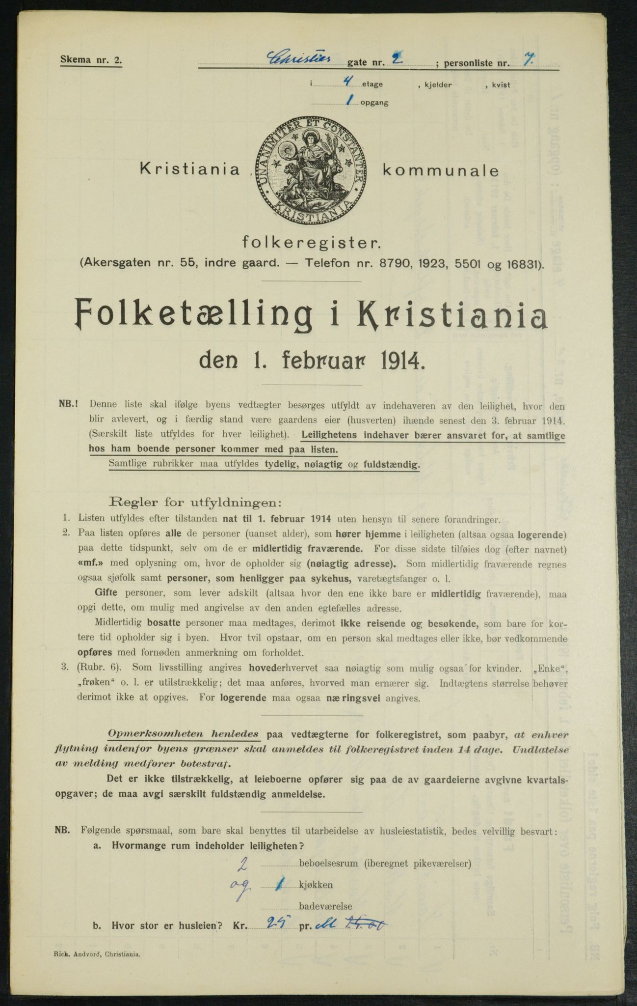 OBA, Municipal Census 1914 for Kristiania, 1914, p. 12485