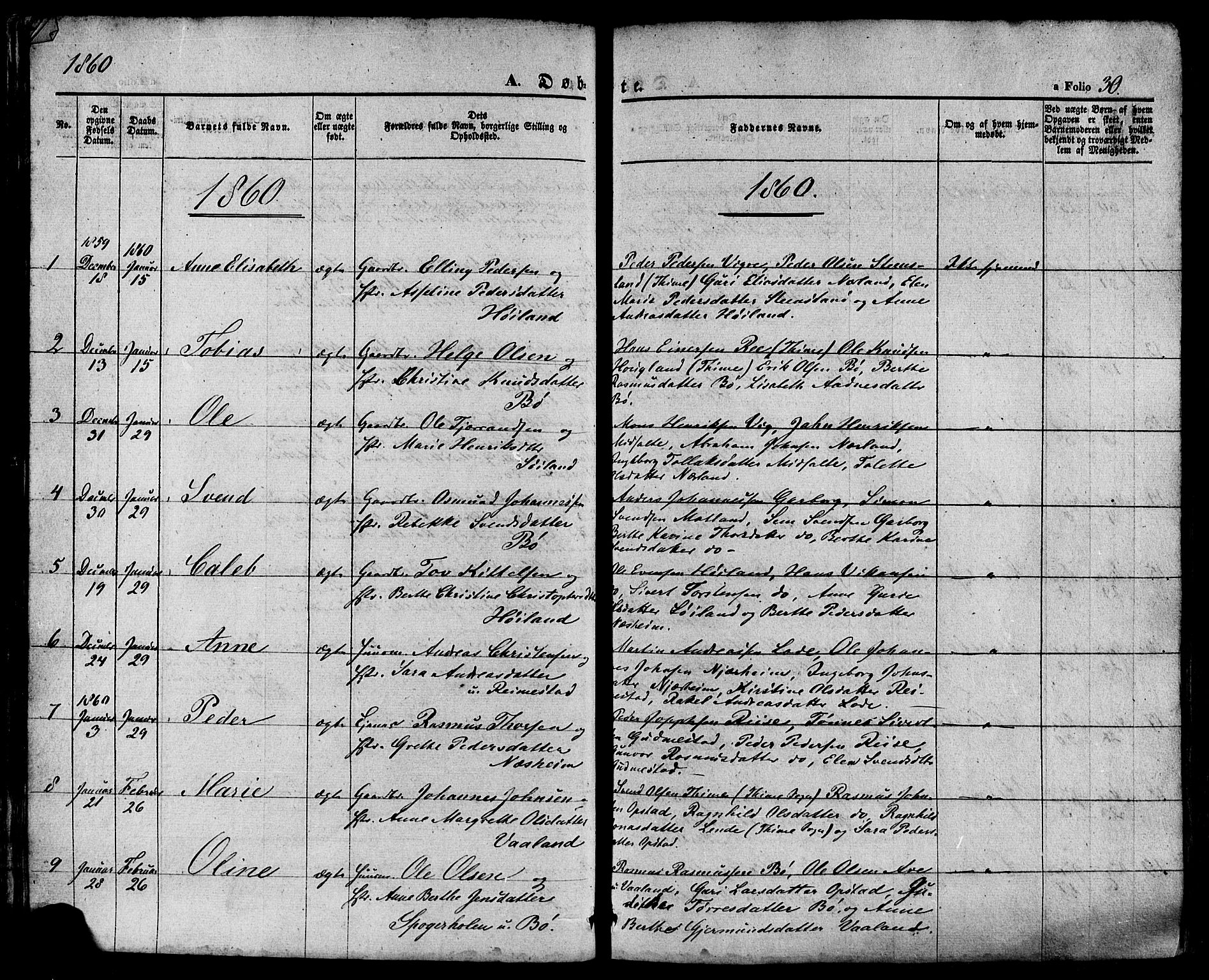 Hå sokneprestkontor, AV/SAST-A-101801/001/30BA/L0008: Parish register (official) no. A 7, 1853-1878, p. 30