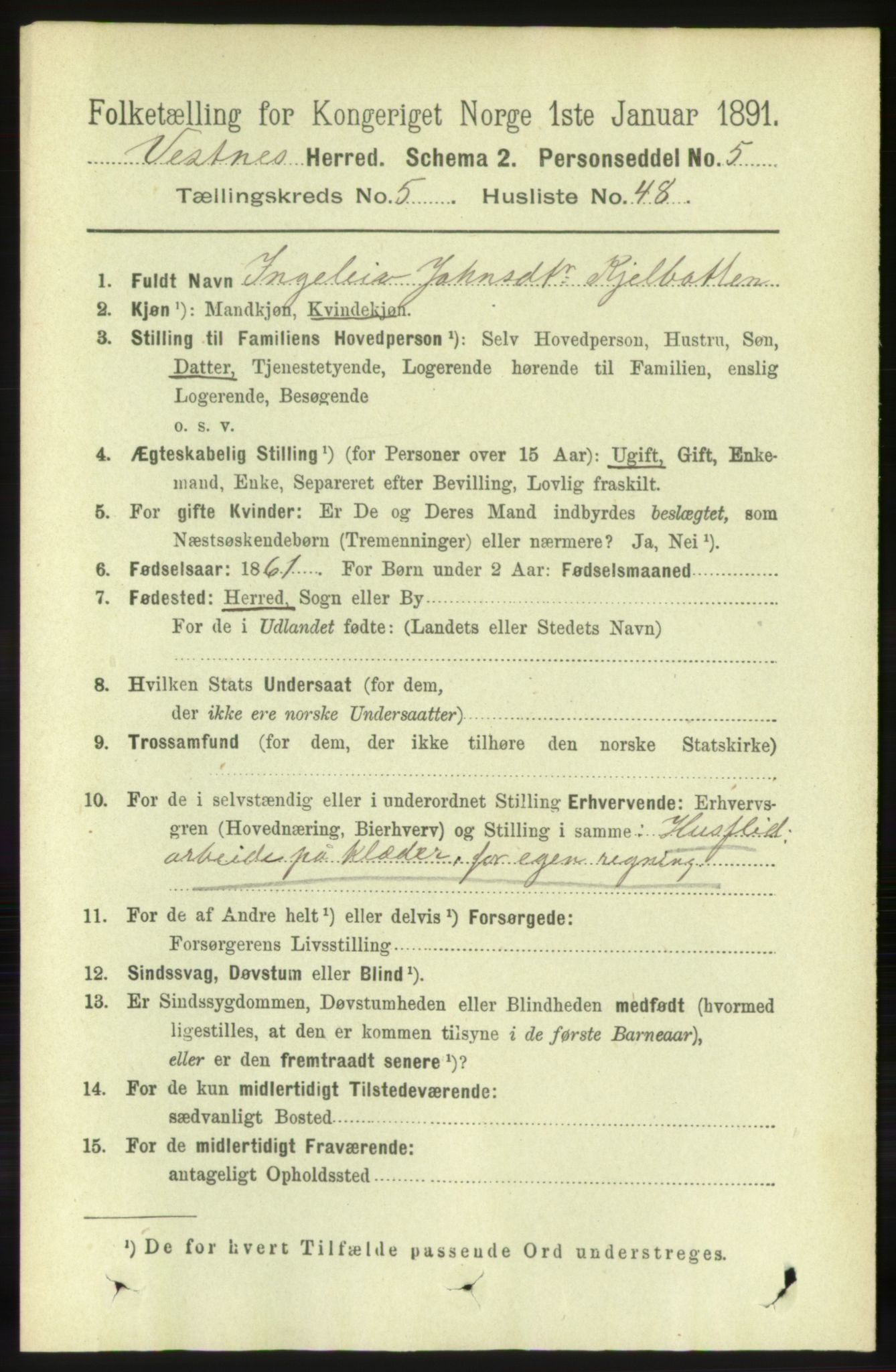 RA, 1891 census for 1535 Vestnes, 1891, p. 2067