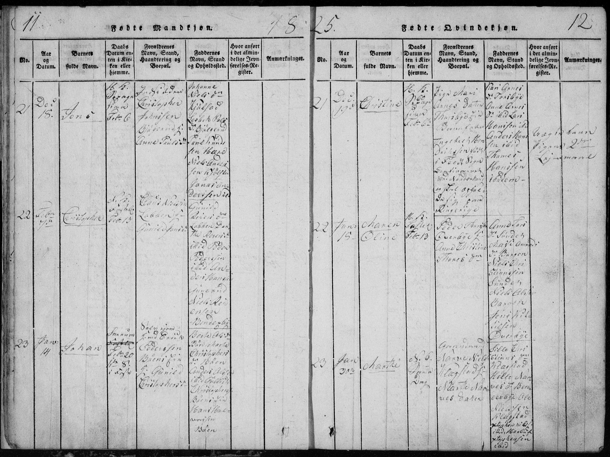 Modum kirkebøker, AV/SAKO-A-234/G/Ga/L0002: Parish register (copy) no. I 2, 1824-1832, p. 11-12