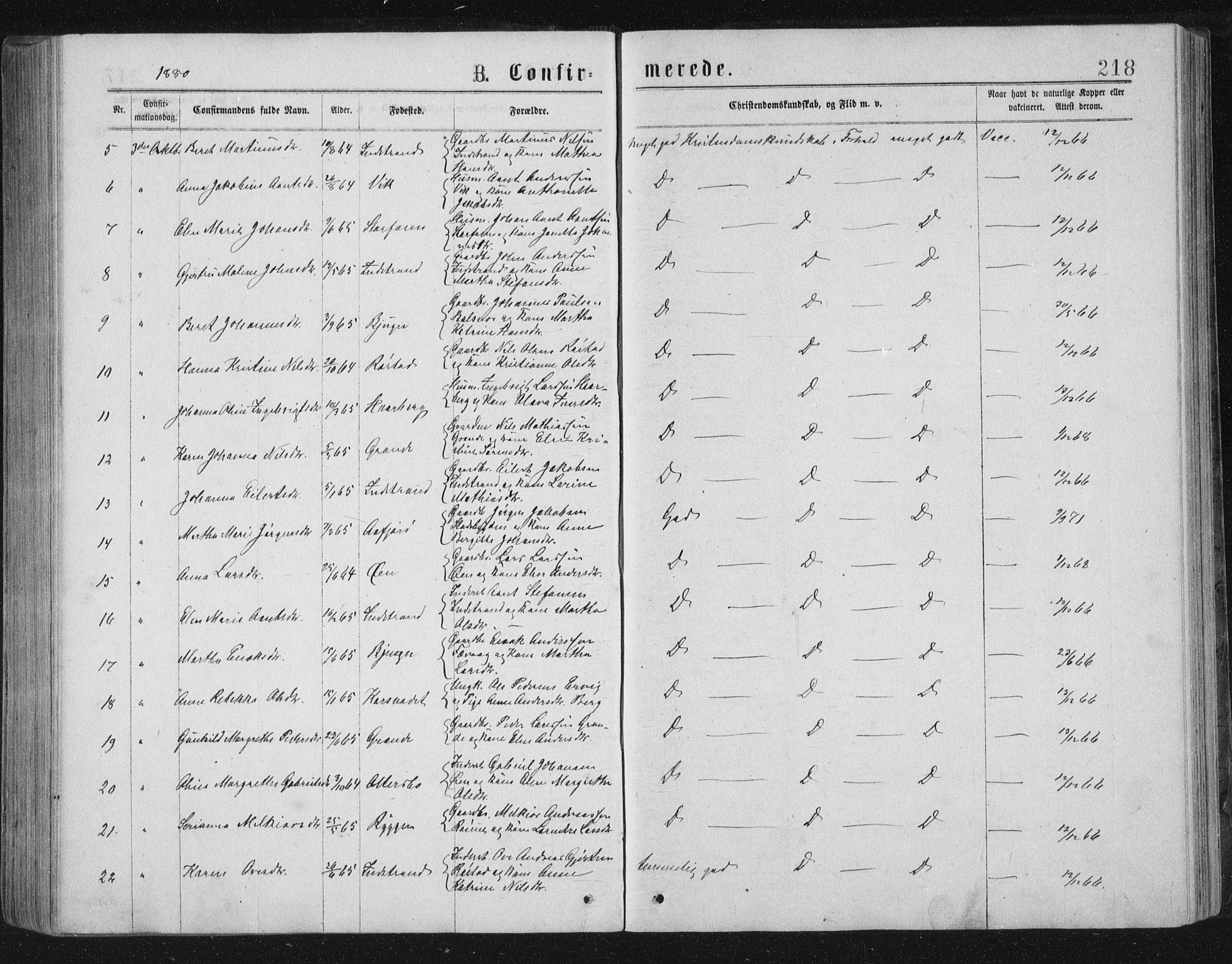 Ministerialprotokoller, klokkerbøker og fødselsregistre - Sør-Trøndelag, AV/SAT-A-1456/659/L0745: Parish register (copy) no. 659C02, 1869-1892, p. 218