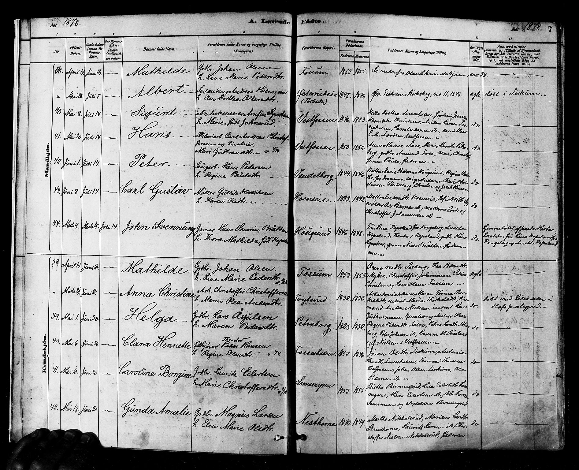 Eiker kirkebøker, SAKO/A-4/F/Fb/L0001: Parish register (official) no. II 1, 1878-1888, p. 7