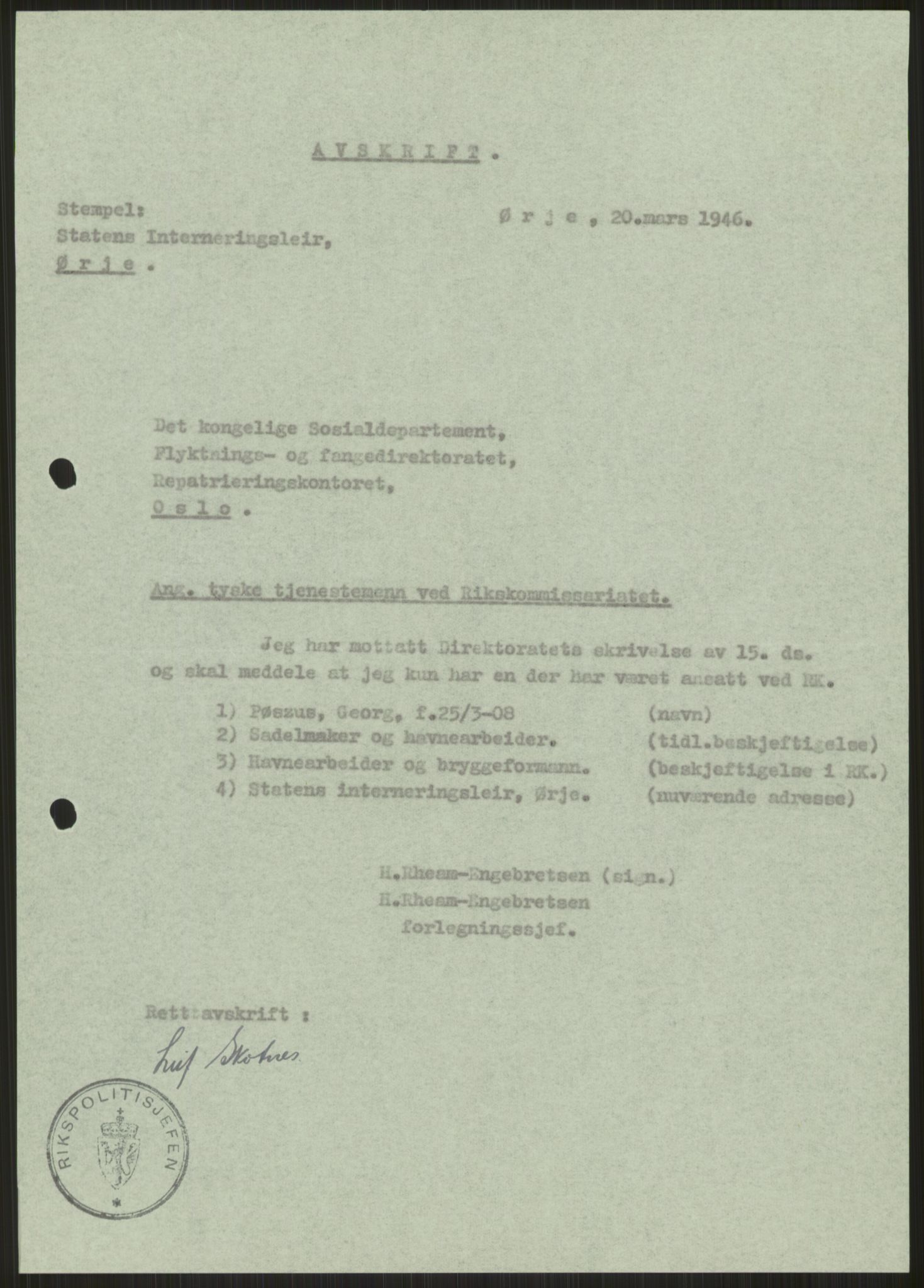 Undersøkelseskommisjonen av 1945, AV/RA-S-1566/D/Db/L0023: Regjeringskonferanse - Riksrådsforhandlingene, 1945-1947, p. 193