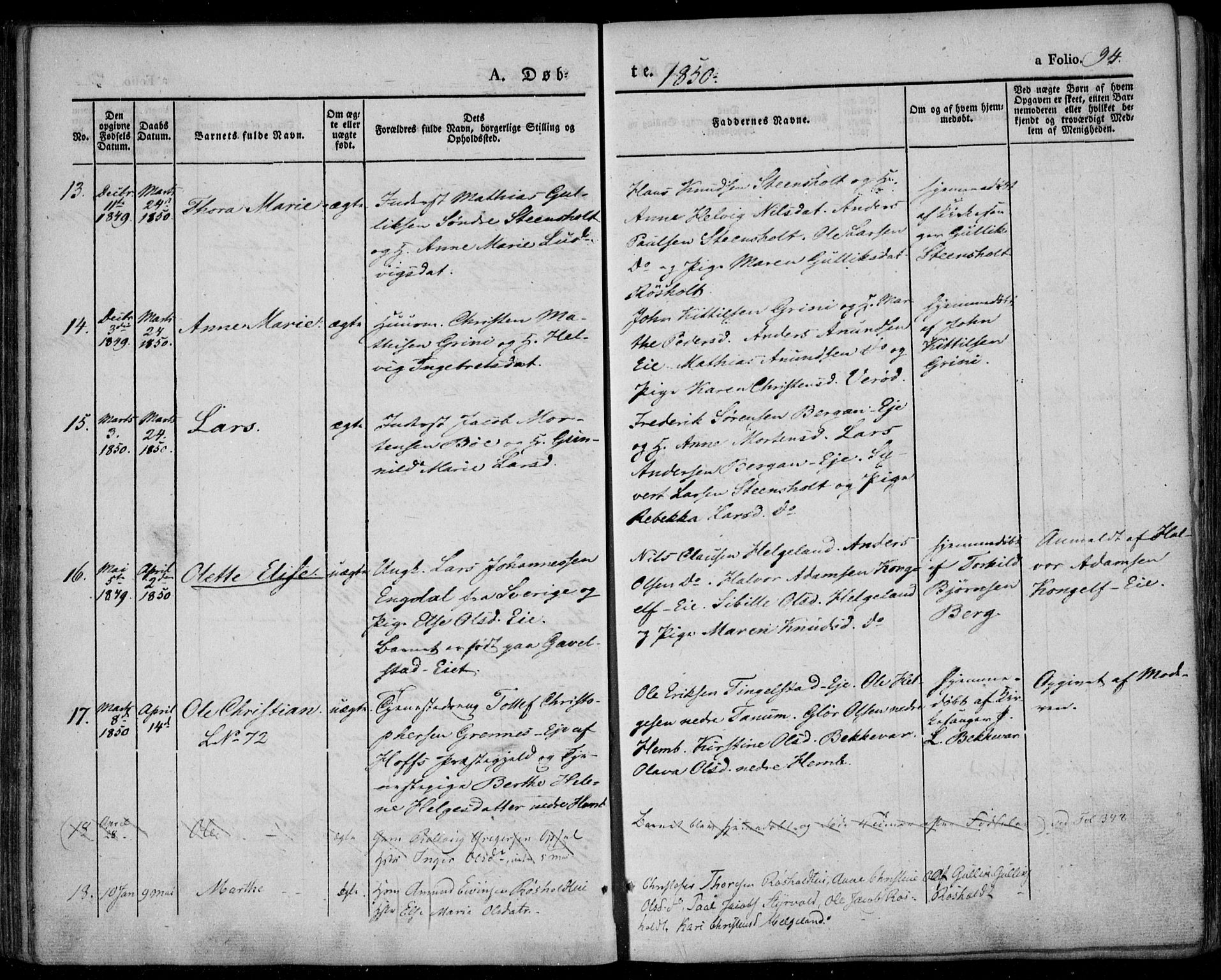 Lardal kirkebøker, SAKO/A-350/F/Fa/L0006: Parish register (official) no. I 6, 1835-1860, p. 94