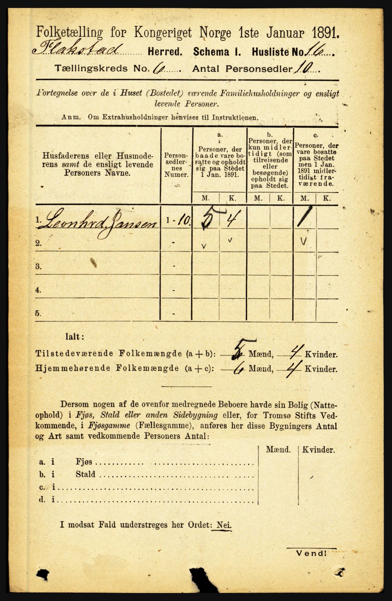 RA, 1891 census for 1859 Flakstad, 1891, p. 2943