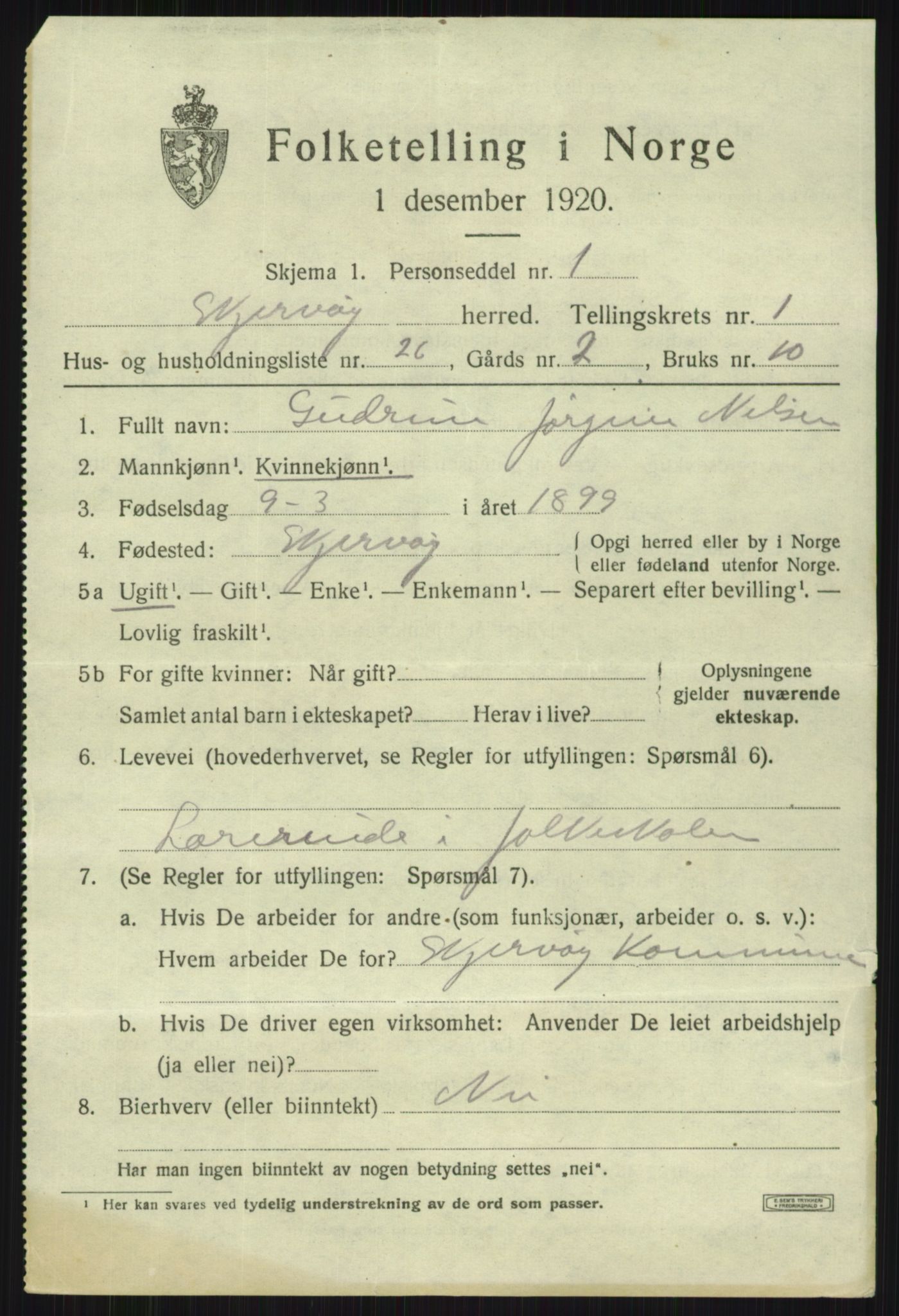 SATØ, 1920 census for Skjervøy, 1920, p. 1489