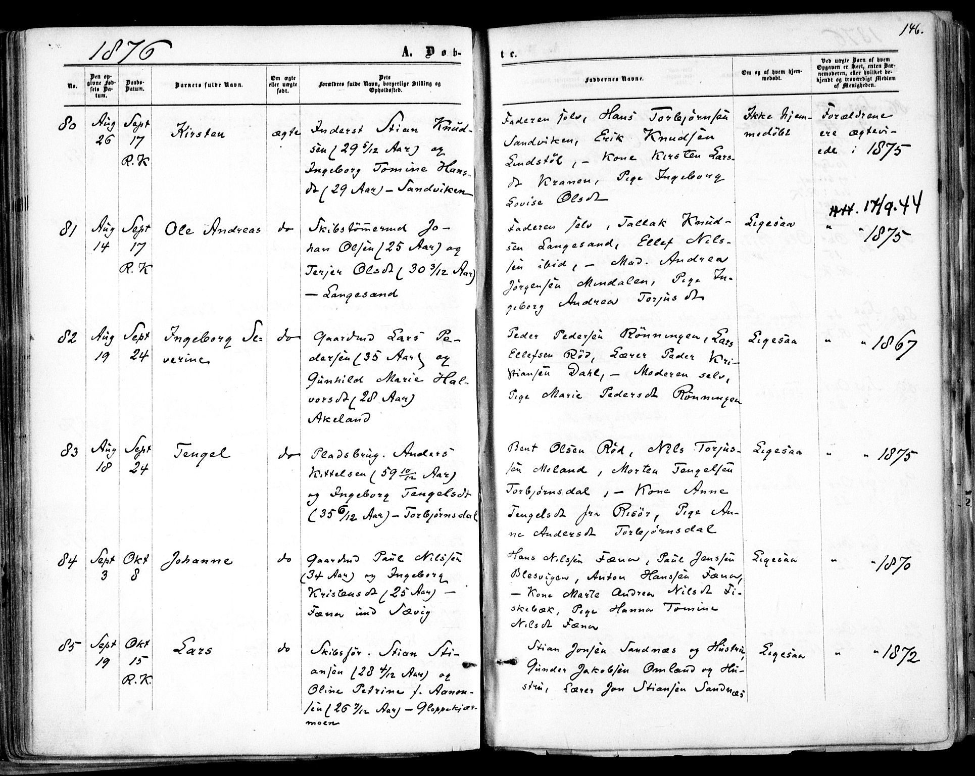 Søndeled sokneprestkontor, SAK/1111-0038/F/Fa/L0003: Parish register (official) no. A 3, 1861-1879, p. 146