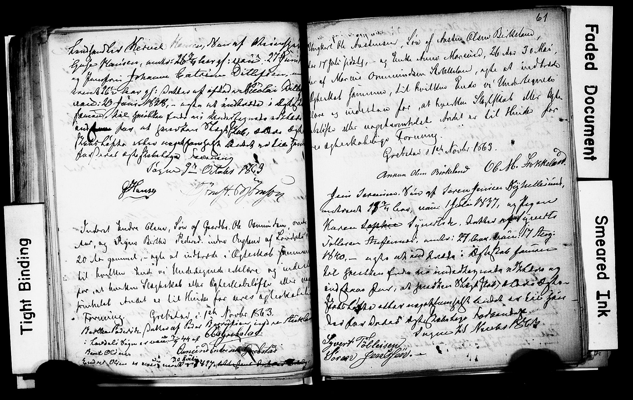 Søgne sokneprestkontor, SAK/1111-0037/F/Fe/L0001: Banns register no. A III 1, 1853-1870, p. 61