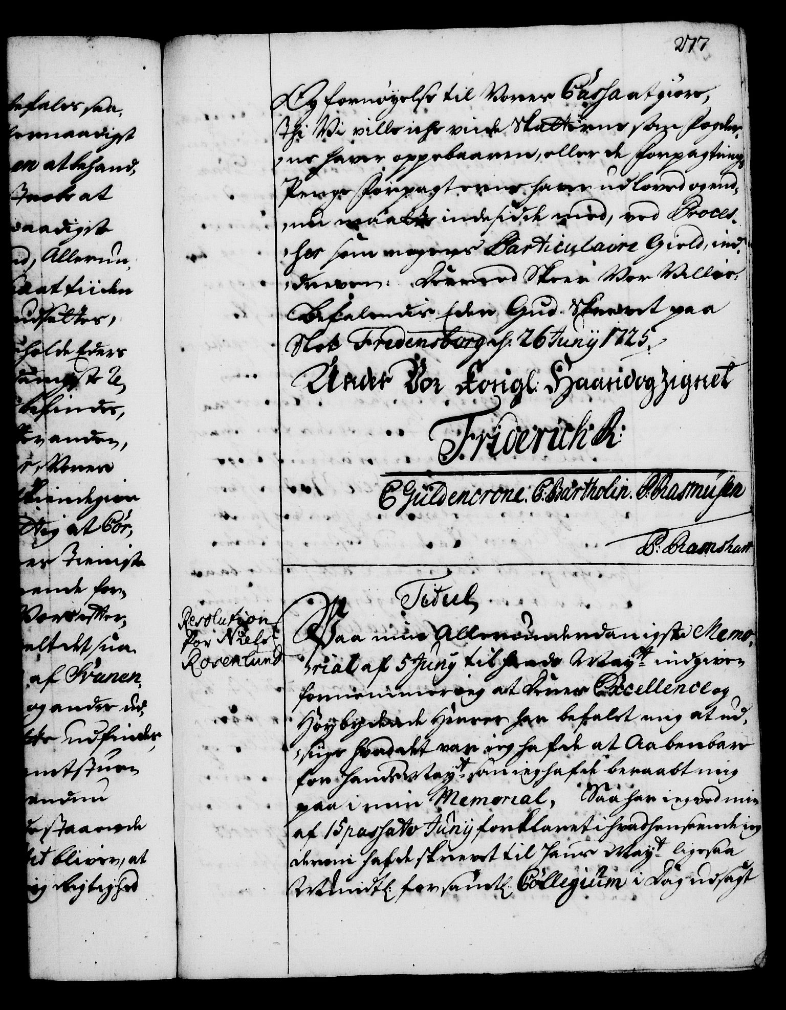 Rentekammeret, Kammerkanselliet, RA/EA-3111/G/Gg/Gga/L0002: Norsk ekspedisjonsprotokoll med register (merket RK 53.2), 1723-1727, p. 277