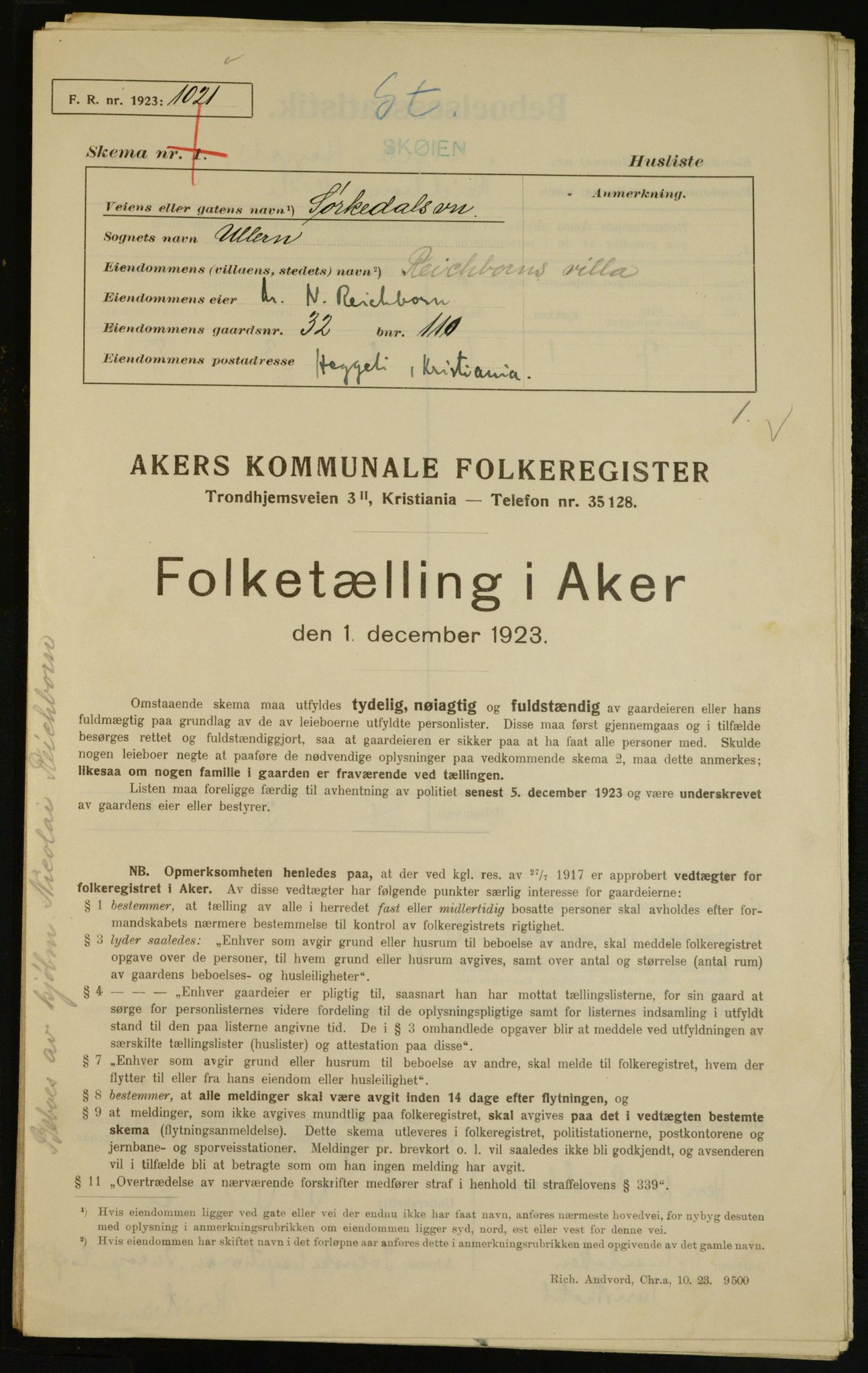 , Municipal Census 1923 for Aker, 1923, p. 6224