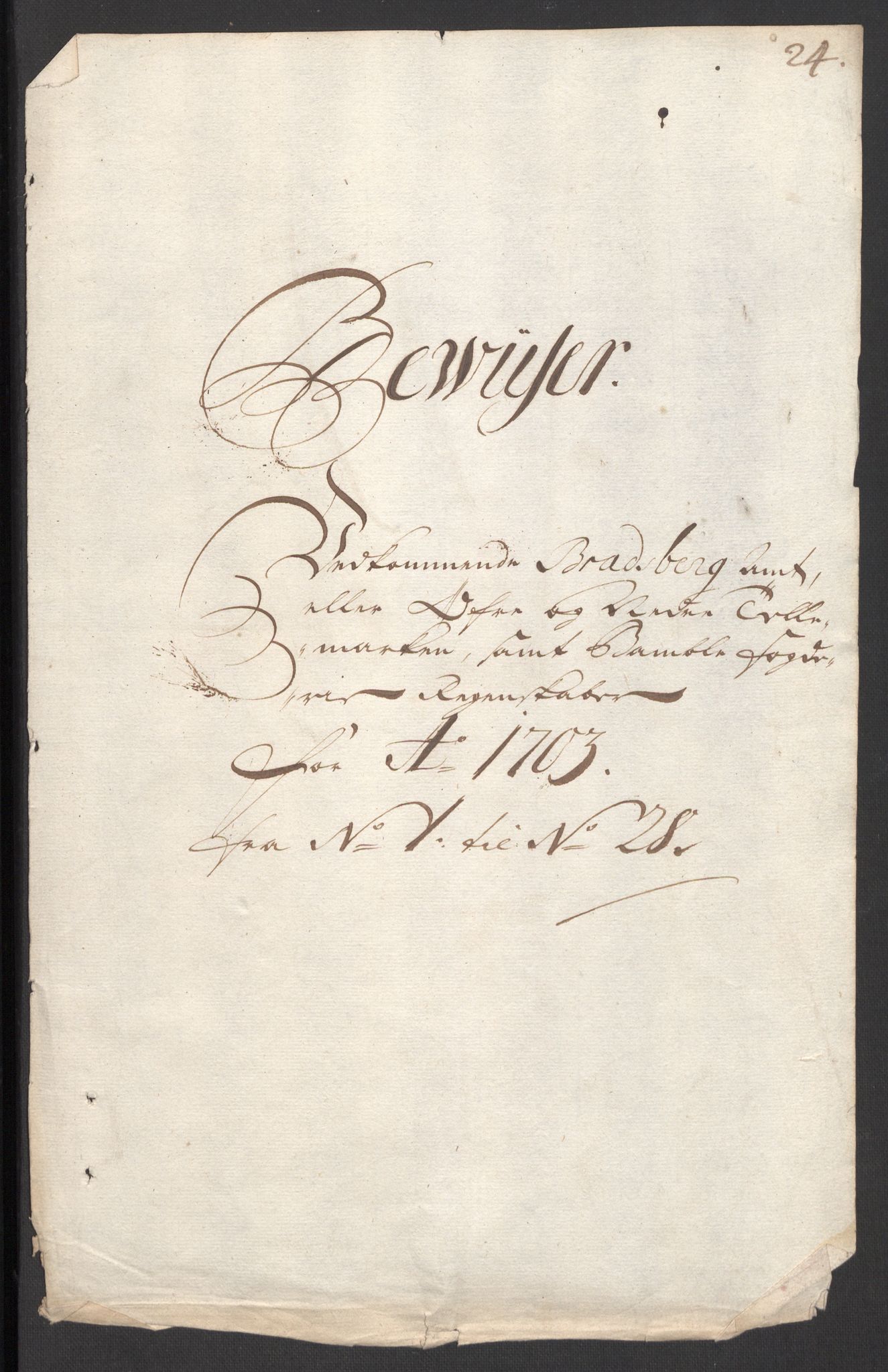 Rentekammeret inntil 1814, Reviderte regnskaper, Fogderegnskap, AV/RA-EA-4092/R36/L2108: Fogderegnskap Øvre og Nedre Telemark og Bamble, 1703, p. 24