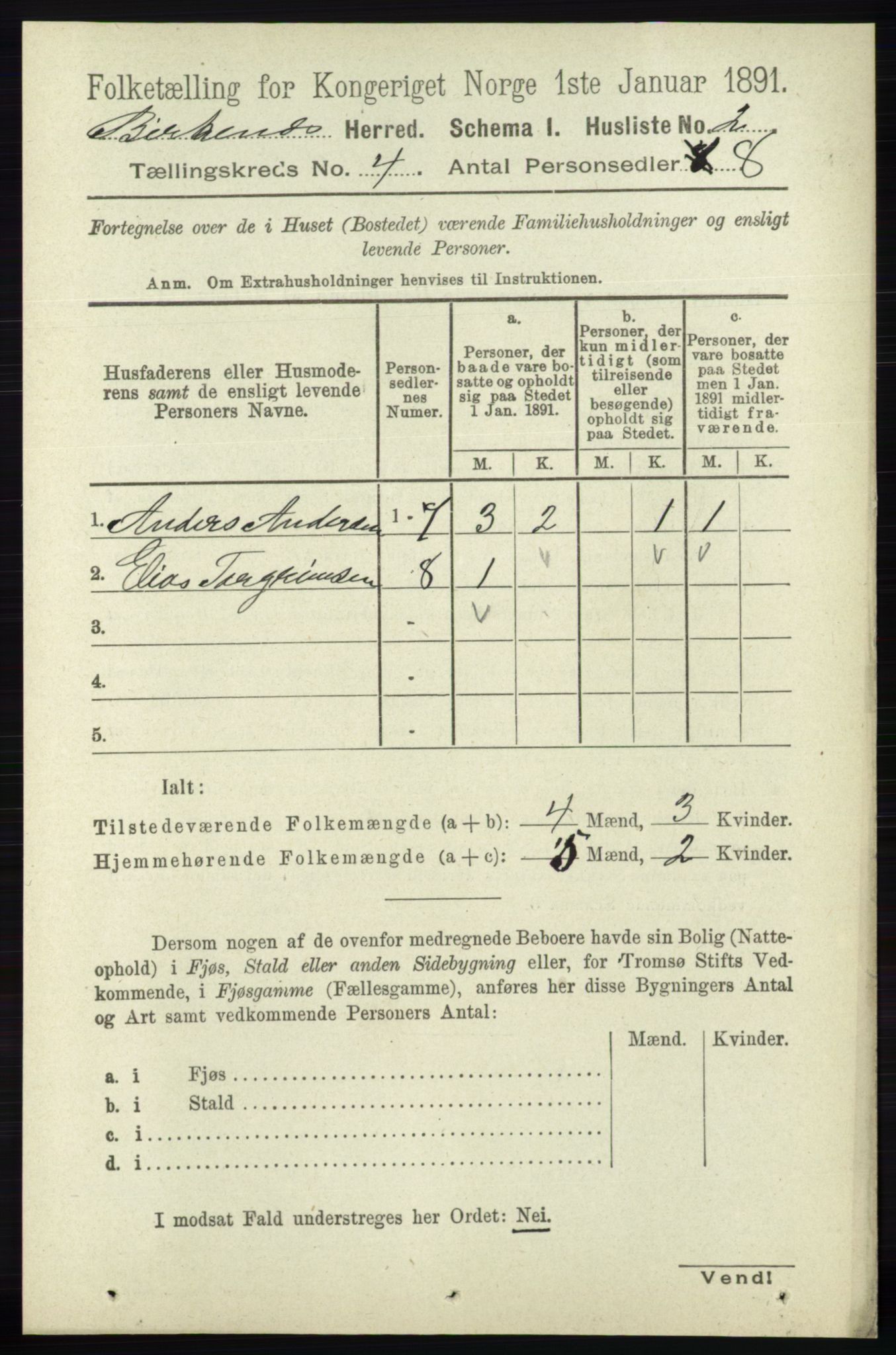 RA, 1891 Census for 0928 Birkenes, 1891, p. 1203