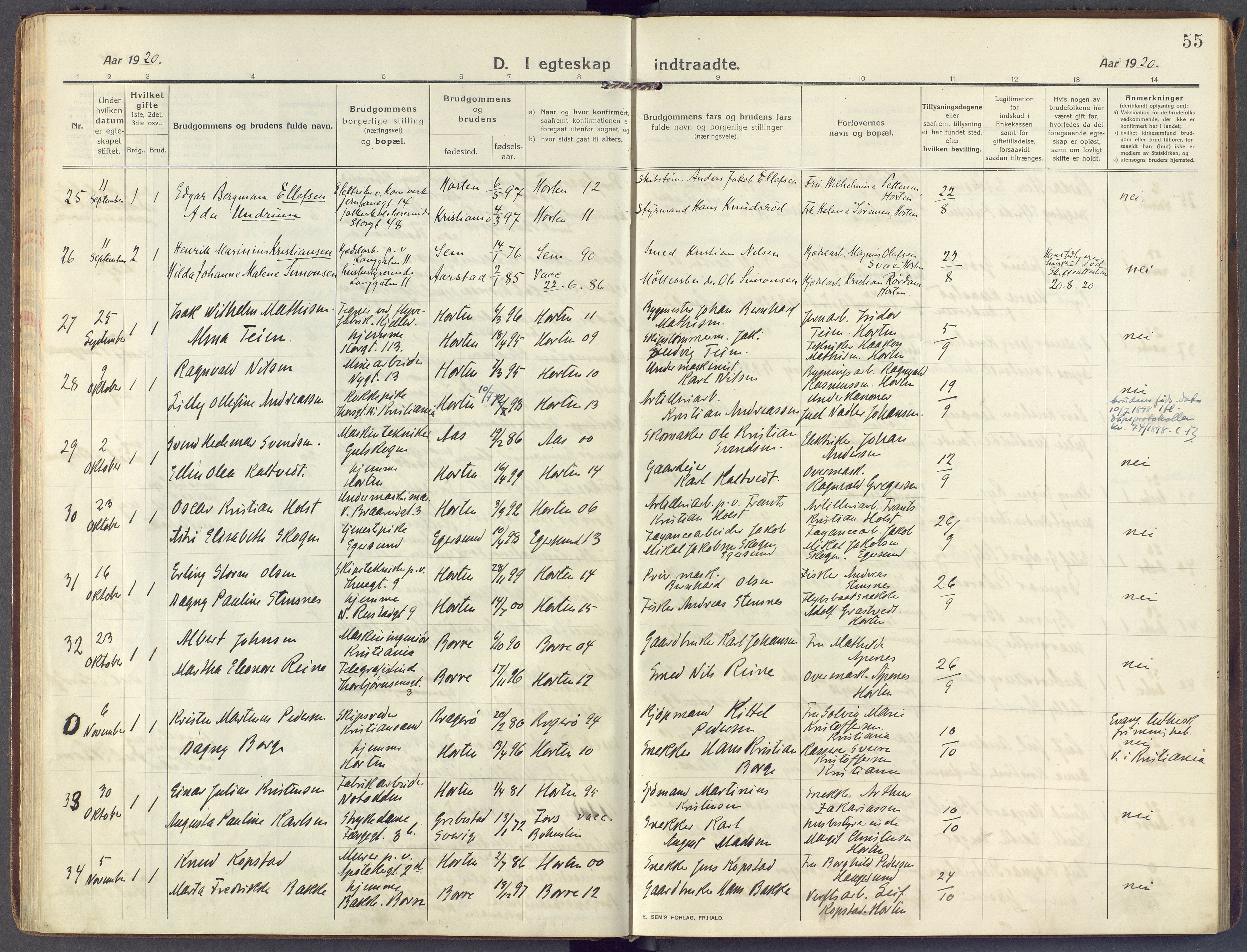 Horten kirkebøker, AV/SAKO-A-348/F/Fa/L0008: Parish register (official) no. 8, 1913-1924, p. 55