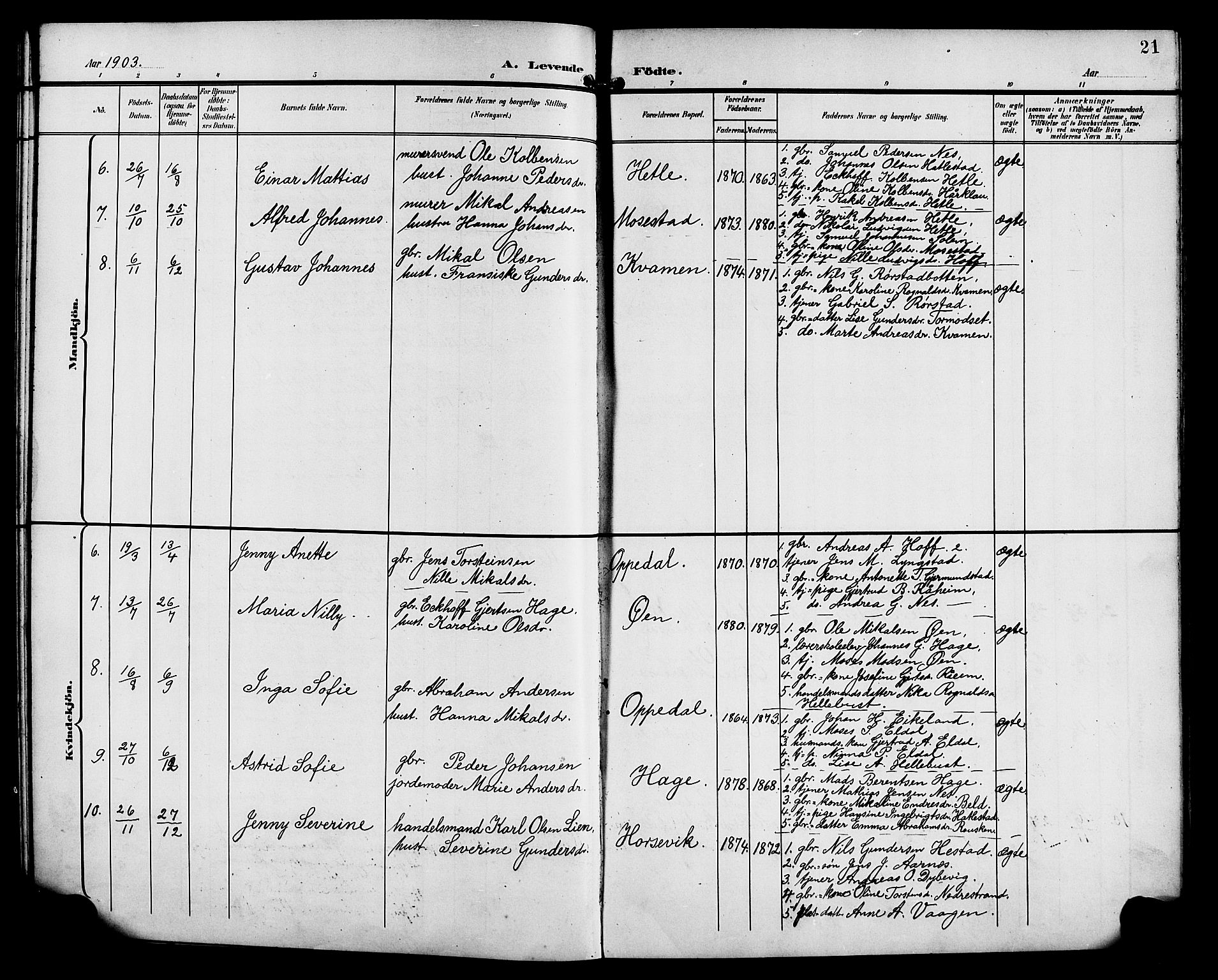 Gaular sokneprestembete, SAB/A-80001/H/Hab: Parish register (copy) no. C 4, 1895-1920, p. 21