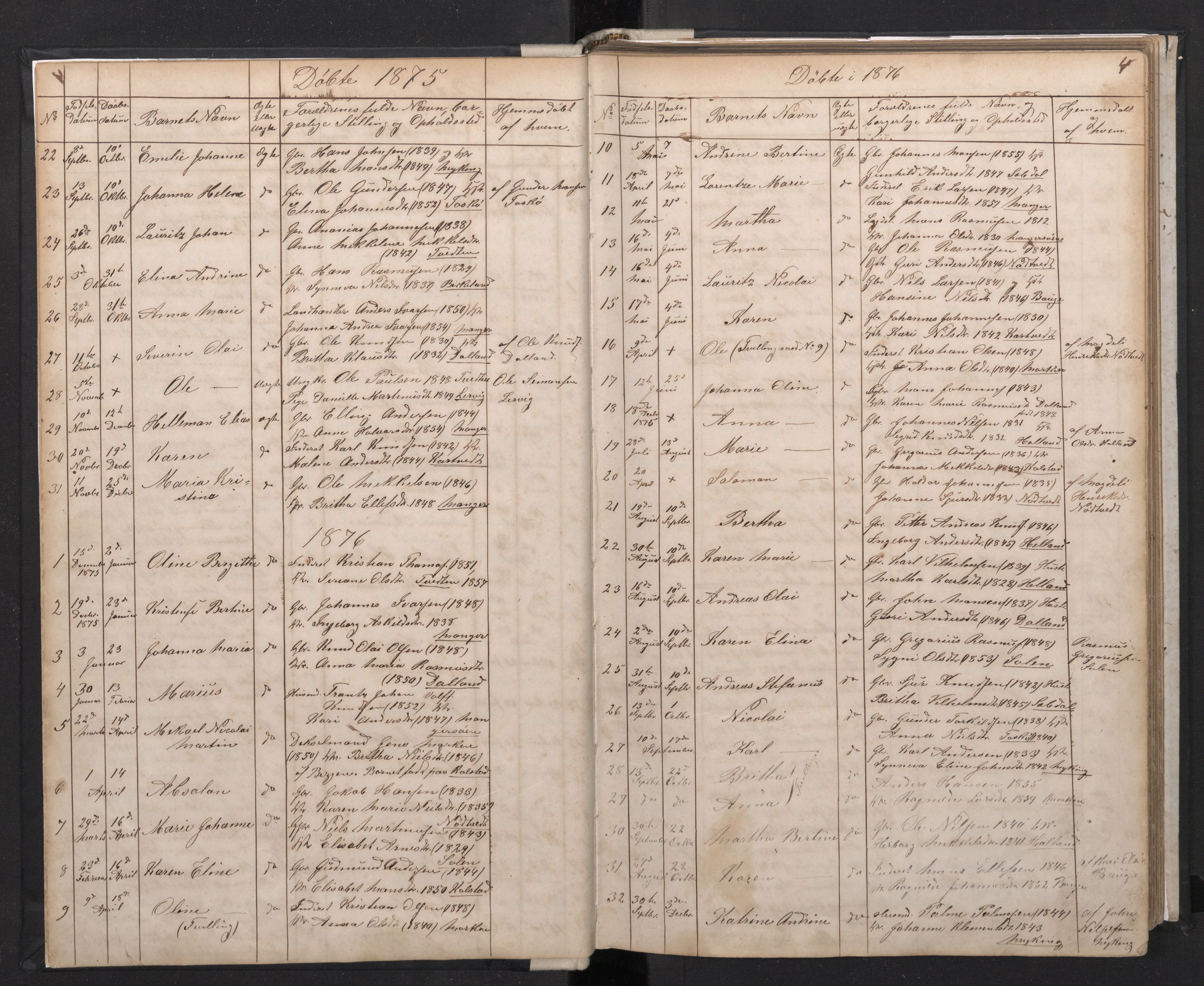 Manger sokneprestembete, SAB/A-76801/H/Hab: Parish register (copy) no. A 1, 1874-1901, p. 3b-4a