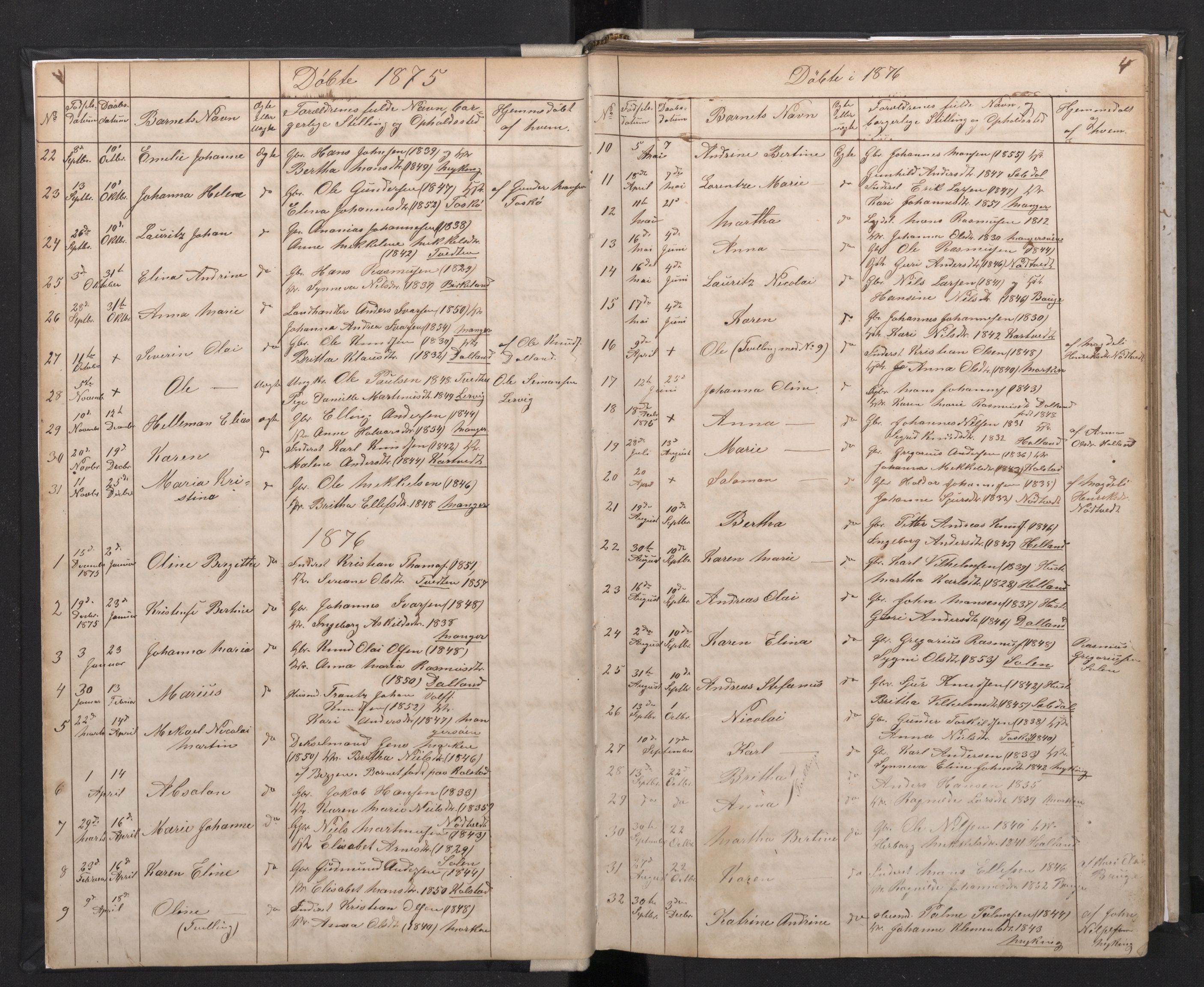 Manger sokneprestembete, AV/SAB-A-76801/H/Hab: Parish register (copy) no. A 1, 1874-1901, p. 3b-4a
