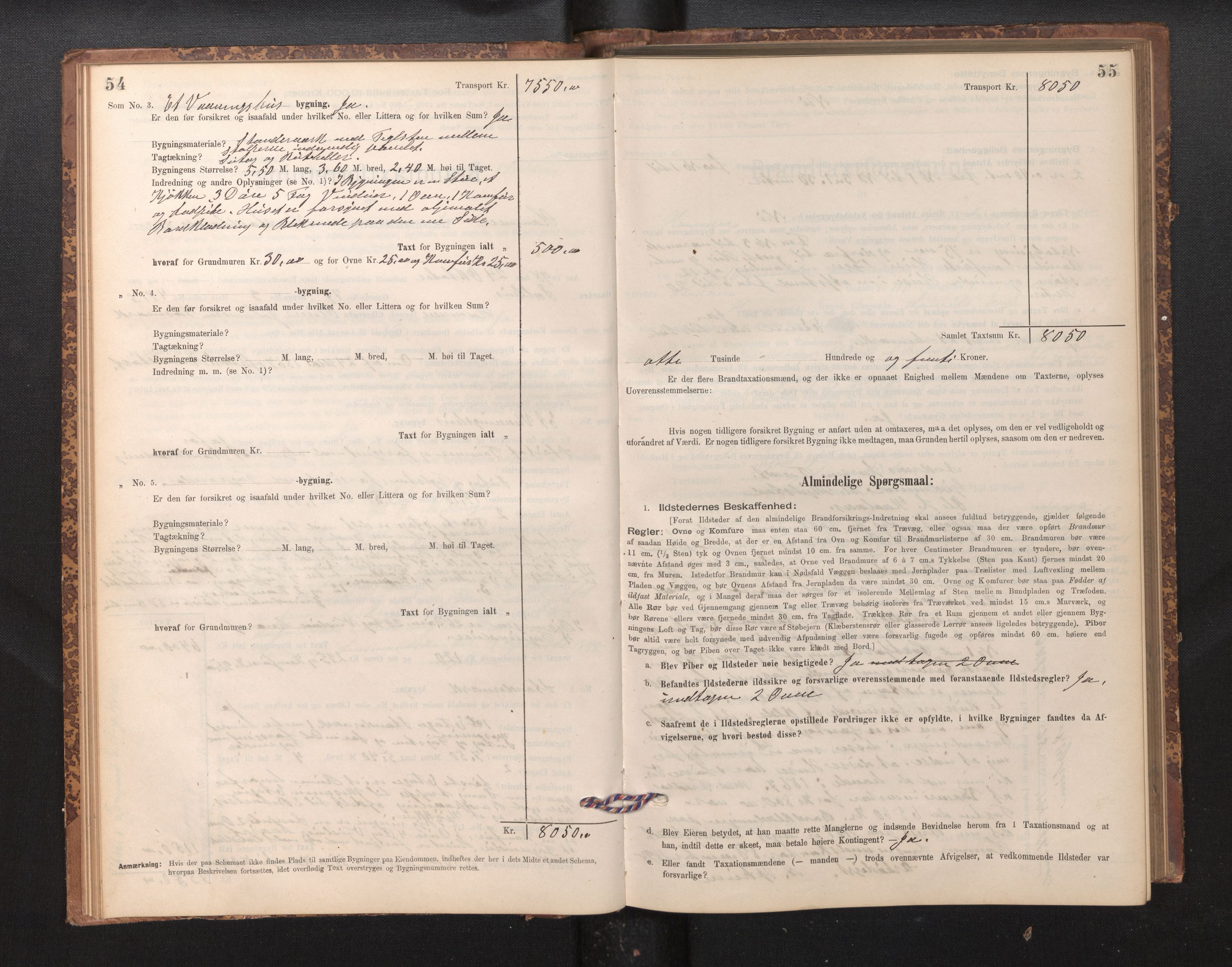 Lensmannen i Hamre, SAB/A-32601/0012/L0004: Branntakstprotokoll, skjematakst, 1895-1920, p. 54-55