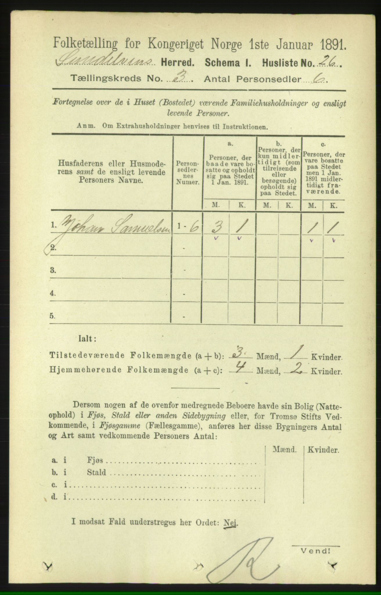 RA, 1891 census for 1523 Sunnylven, 1891, p. 608