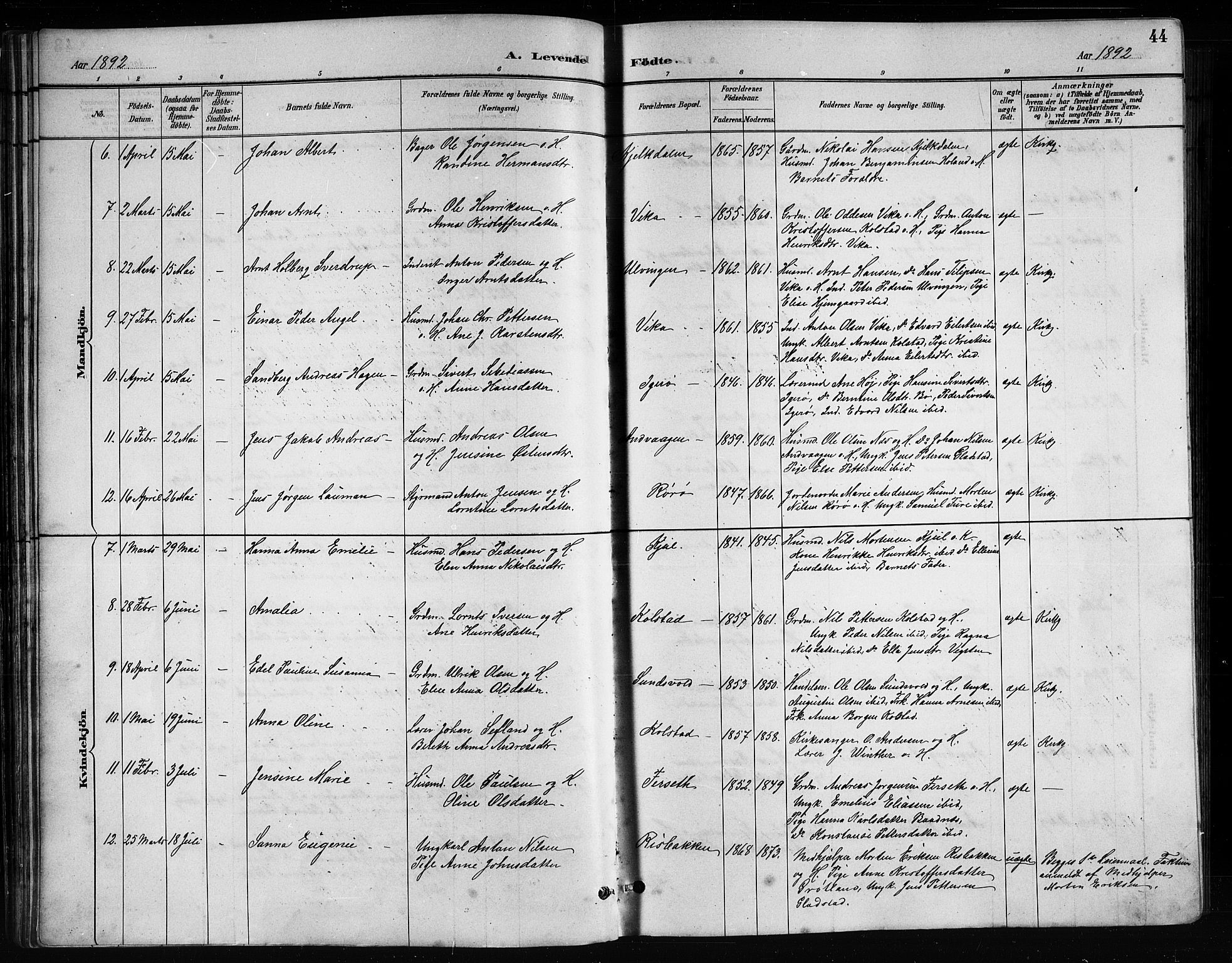 Ministerialprotokoller, klokkerbøker og fødselsregistre - Nordland, AV/SAT-A-1459/816/L0253: Parish register (copy) no. 816C03, 1886-1905, p. 44