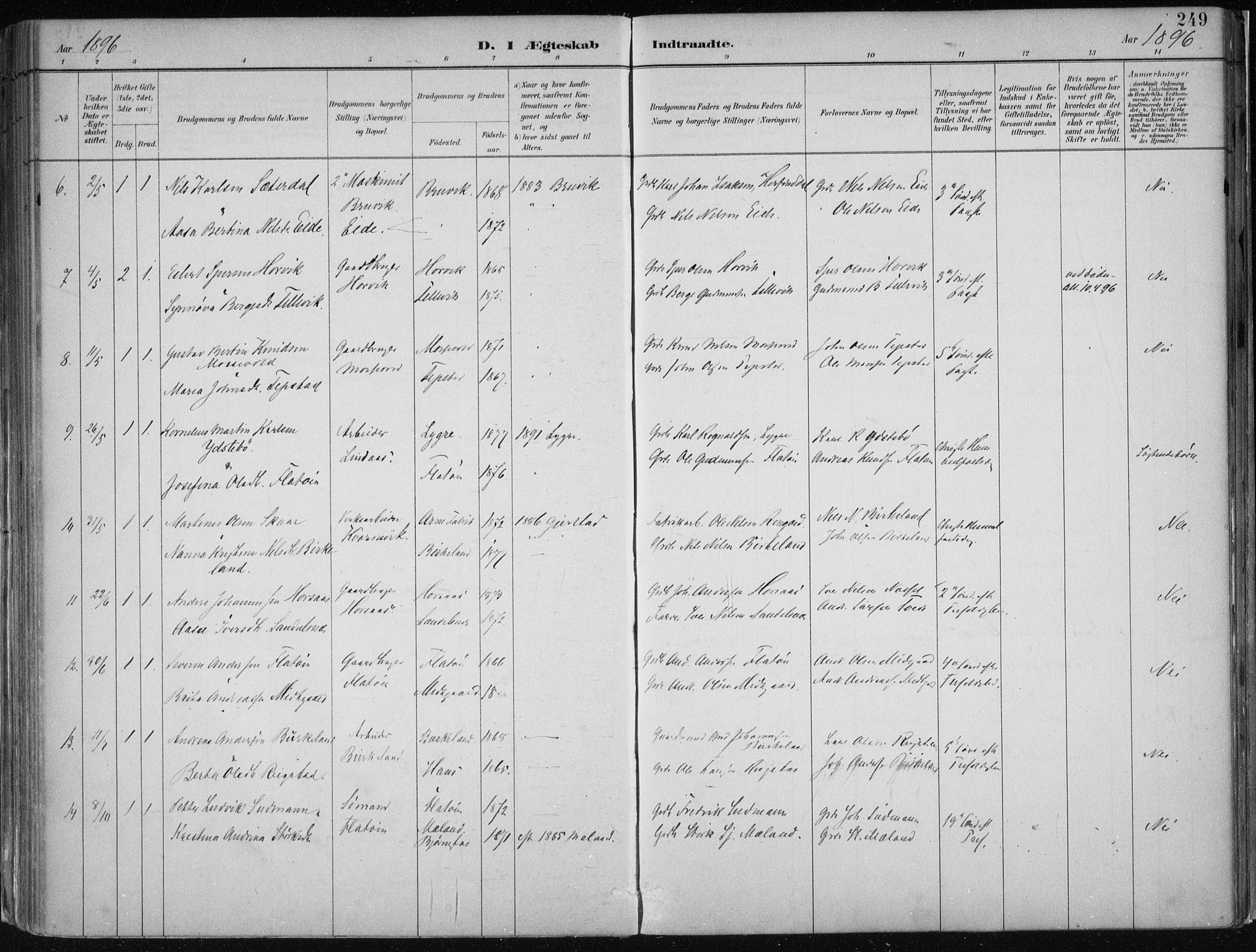 Hamre sokneprestembete, AV/SAB-A-75501/H/Ha/Haa/Haab/L0001: Parish register (official) no. B  1, 1882-1905, p. 249