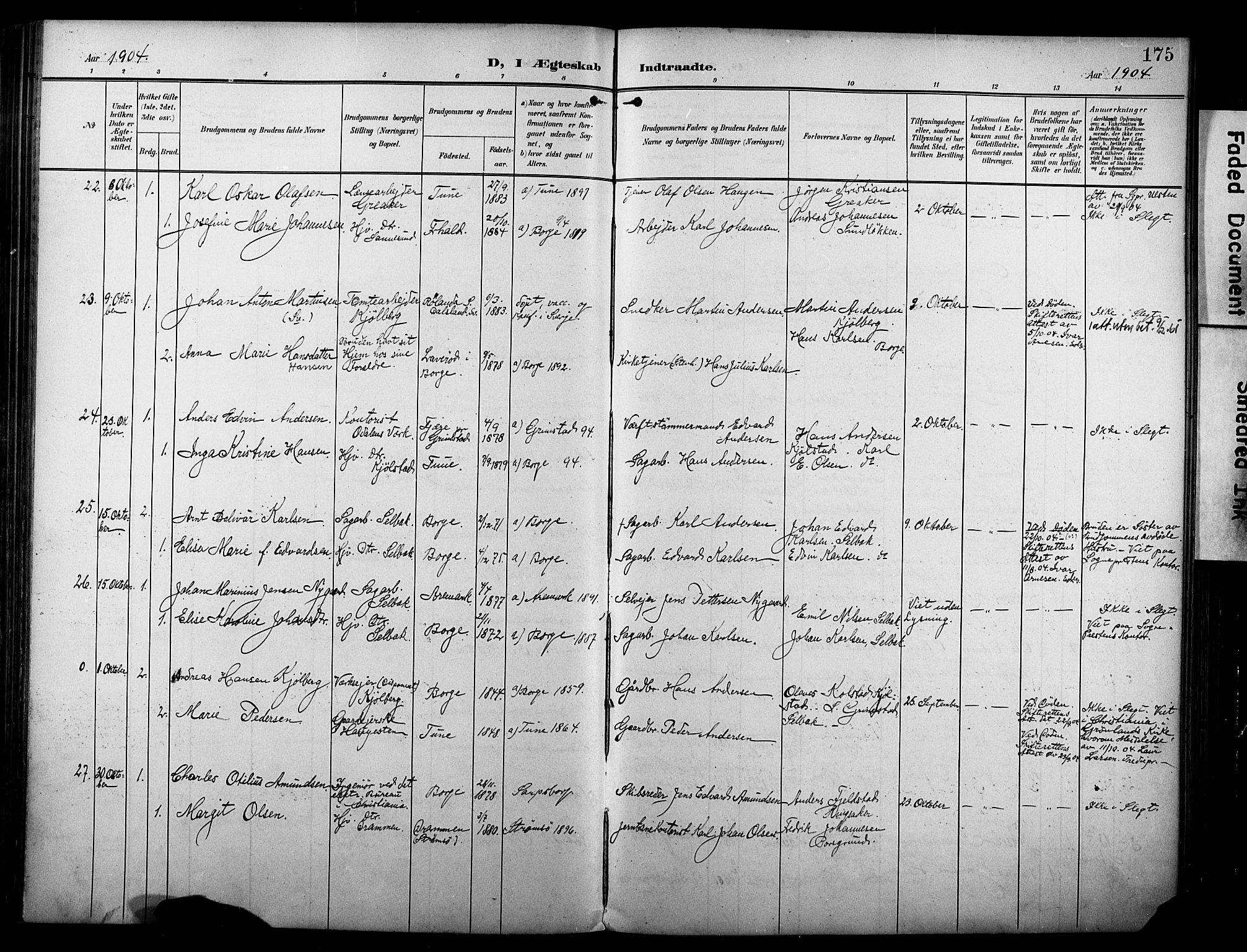 Borge prestekontor Kirkebøker, SAO/A-10903/F/Fa/L0009: Parish register (official) no. I 9, 1902-1911, p. 175