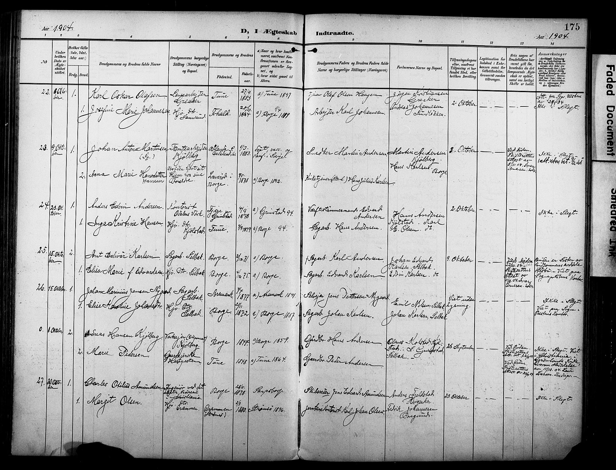 Borge prestekontor Kirkebøker, AV/SAO-A-10903/F/Fa/L0009: Parish register (official) no. I 9, 1902-1911, p. 175