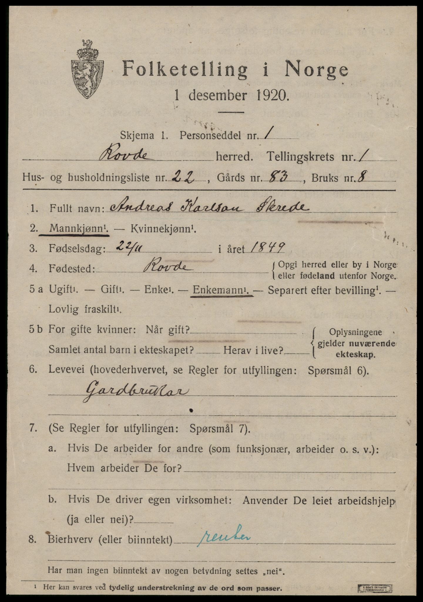 SAT, 1920 census for Rovde, 1920, p. 565