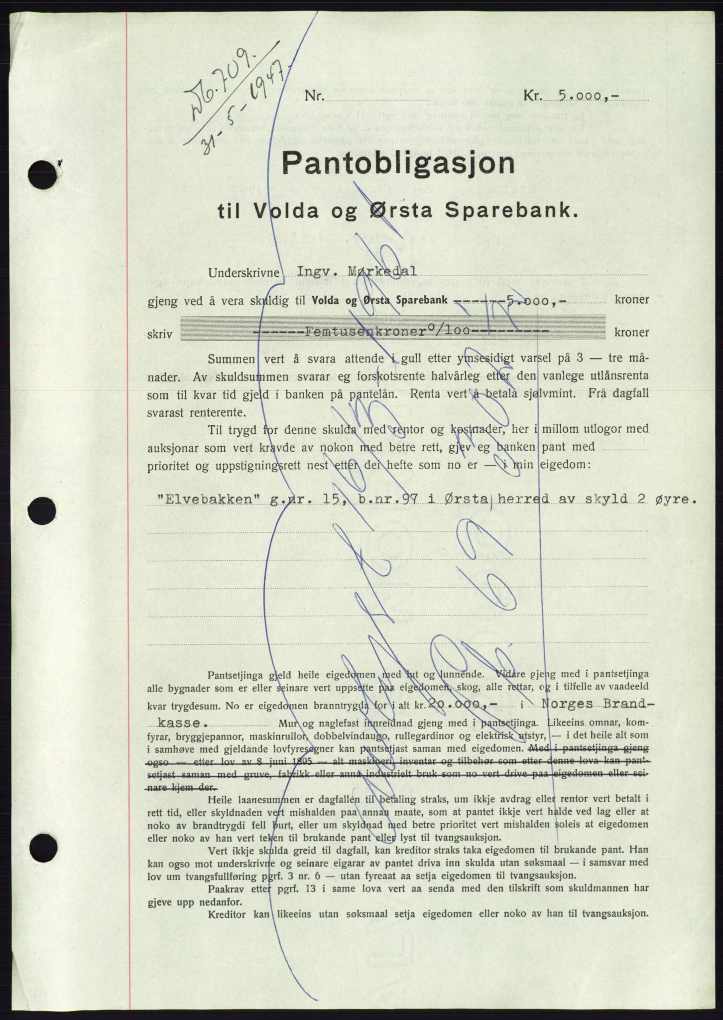 Søre Sunnmøre sorenskriveri, AV/SAT-A-4122/1/2/2C/L0114: Mortgage book no. 1-2B, 1943-1947, Diary no: : 709/1947