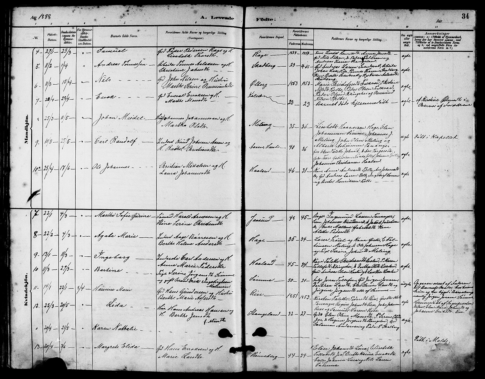 Håland sokneprestkontor, AV/SAST-A-101802/001/30BA/L0010: Parish register (official) no. A 9, 1883-1888, p. 34