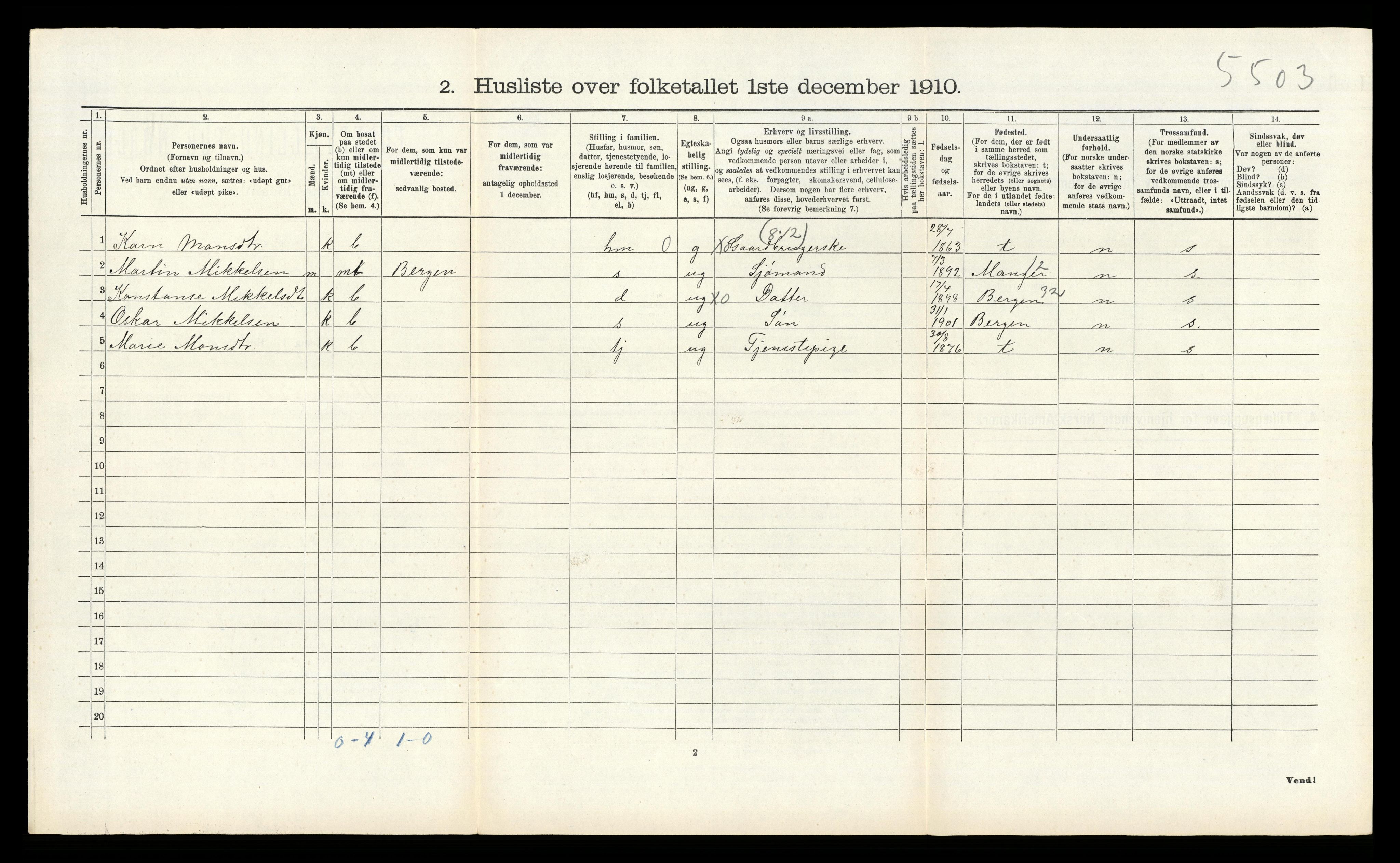 RA, 1910 census for Alversund, 1910, p. 787