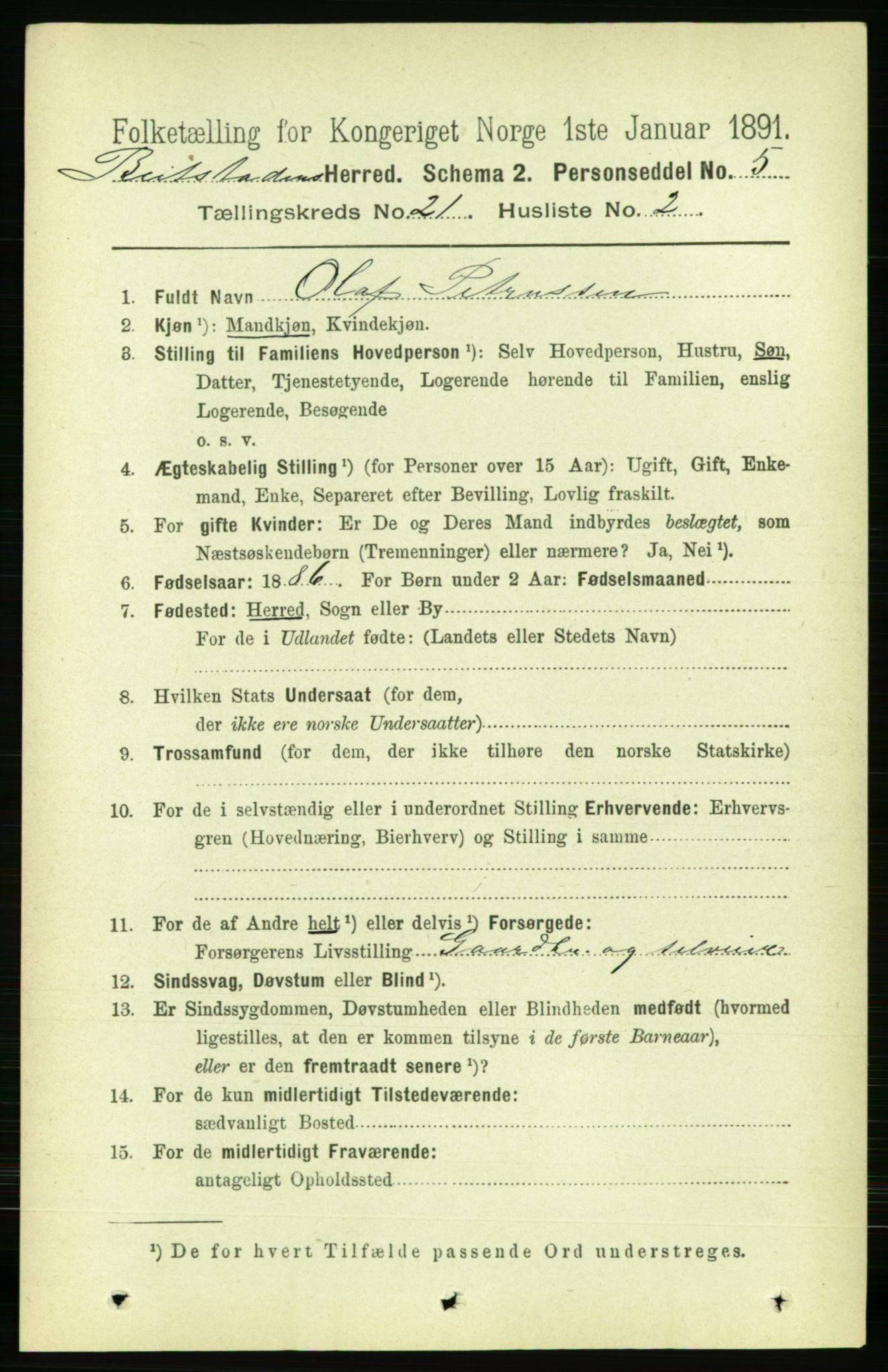 RA, 1891 census for 1727 Beitstad, 1891, p. 5431