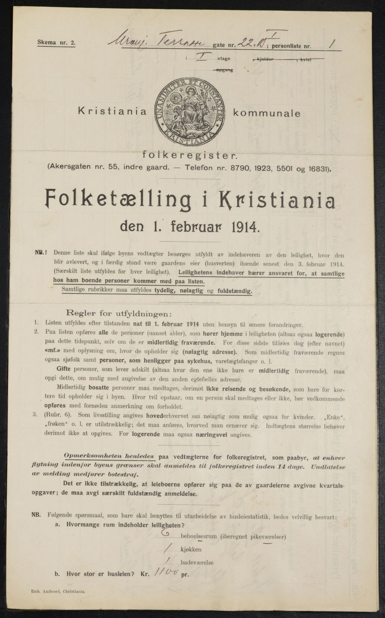 OBA, Municipal Census 1914 for Kristiania, 1914, p. 121360