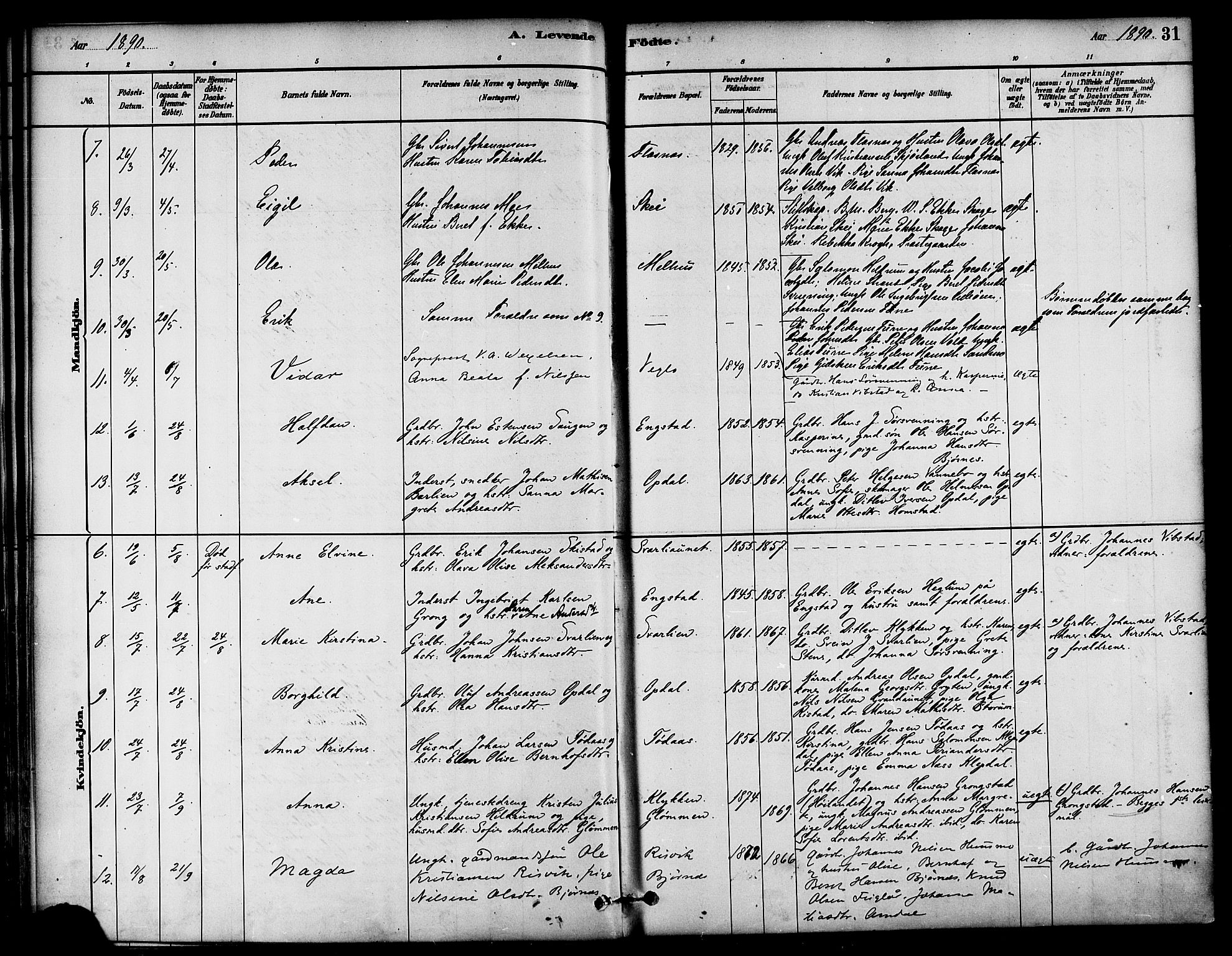 Ministerialprotokoller, klokkerbøker og fødselsregistre - Nord-Trøndelag, AV/SAT-A-1458/764/L0555: Parish register (official) no. 764A10, 1881-1896, p. 31