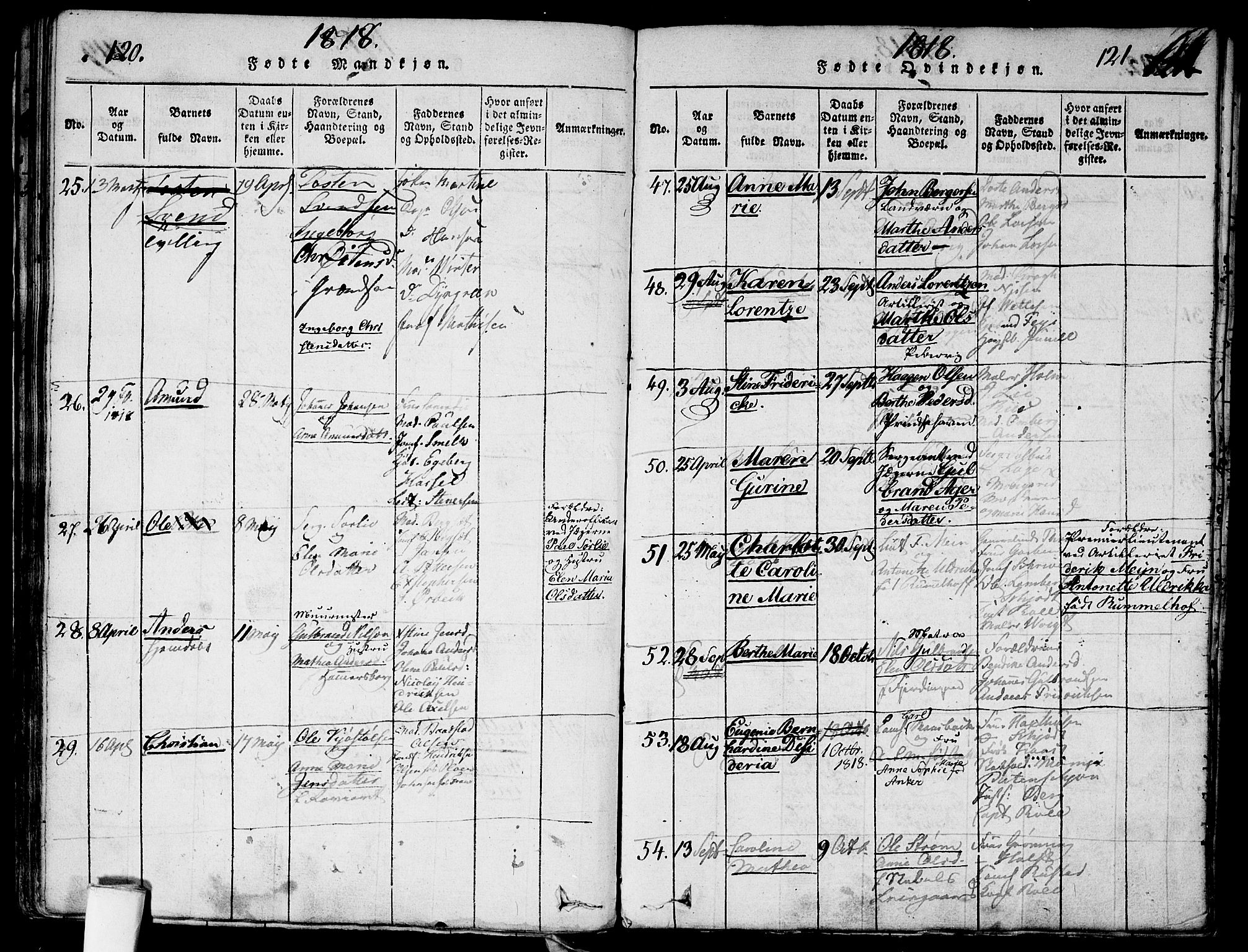 Garnisonsmenigheten Kirkebøker, SAO/A-10846/G/Ga/L0003: Parish register (copy) no. 3, 1815-1819, p. 120-121