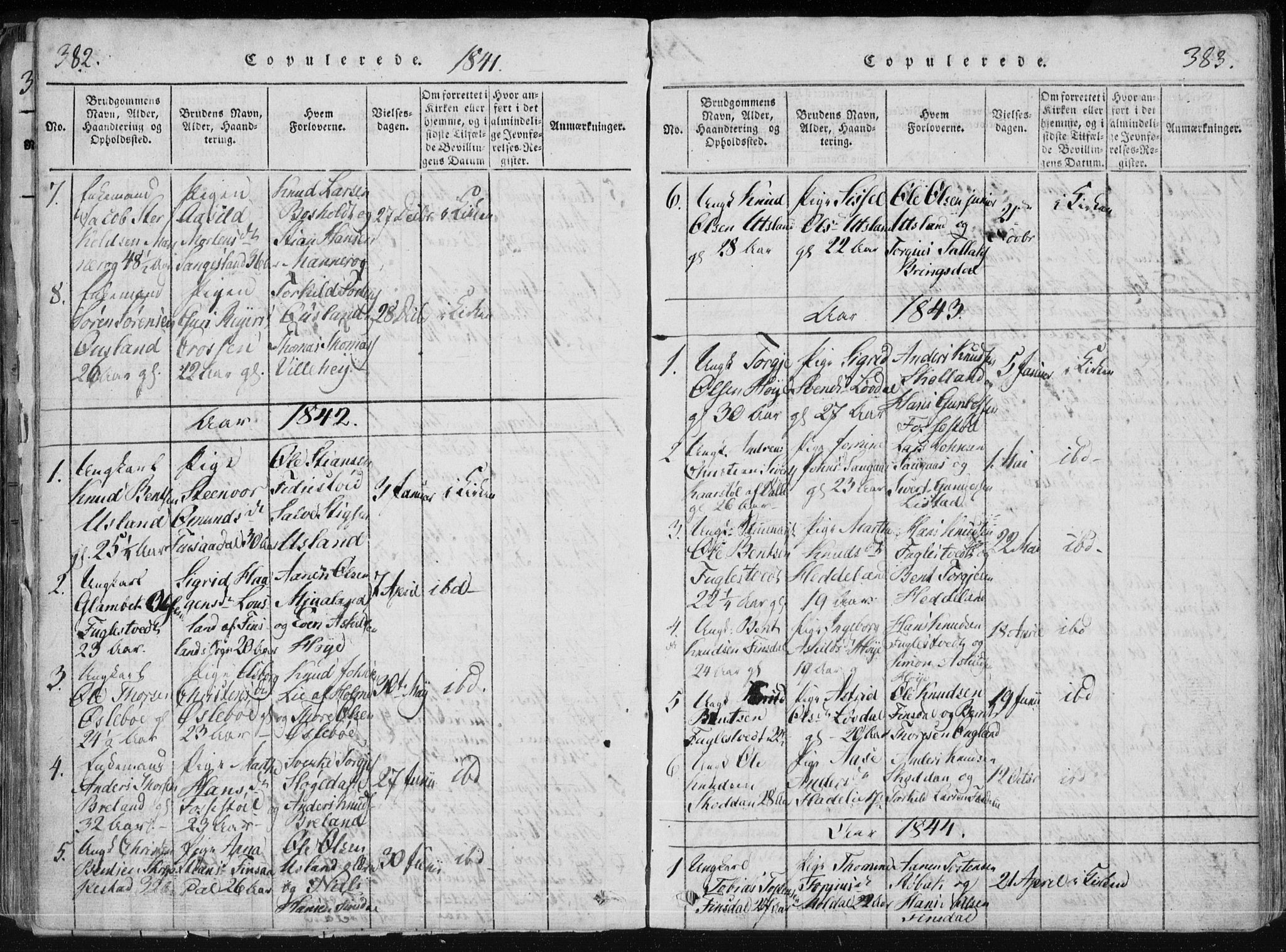 Holum sokneprestkontor, AV/SAK-1111-0022/F/Fa/Fac/L0002: Parish register (official) no. A 2, 1821-1859, p. 382-383