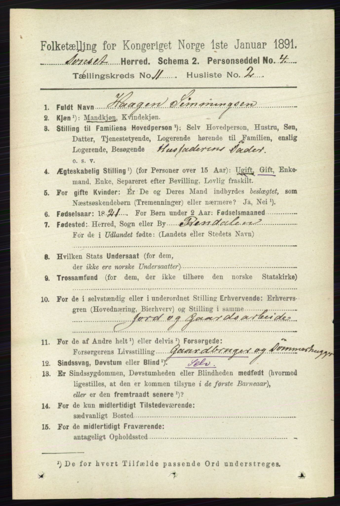 RA, 1891 census for 0437 Tynset, 1891, p. 3017