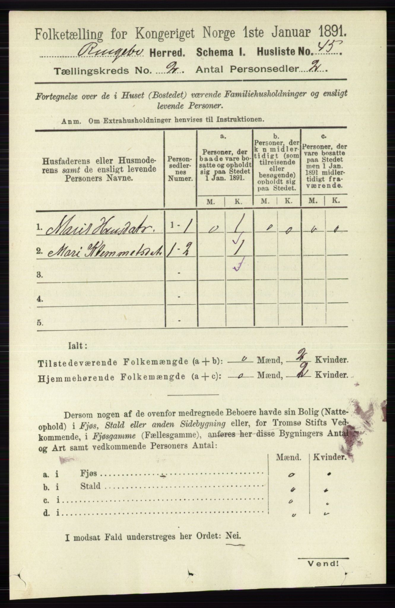 RA, 1891 census for 0520 Ringebu, 1891, p. 380