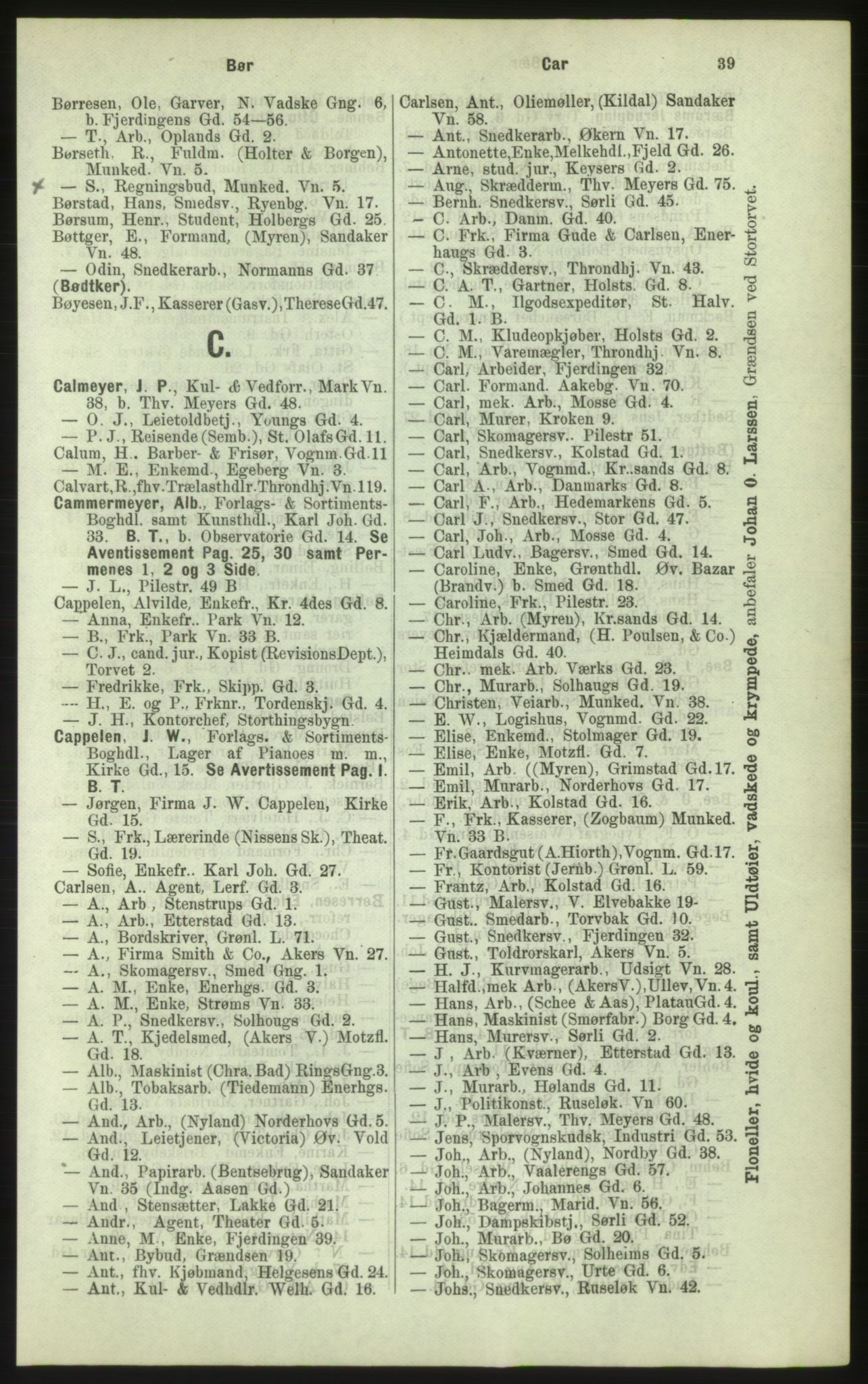 Kristiania/Oslo adressebok, PUBL/-, 1884, p. 39